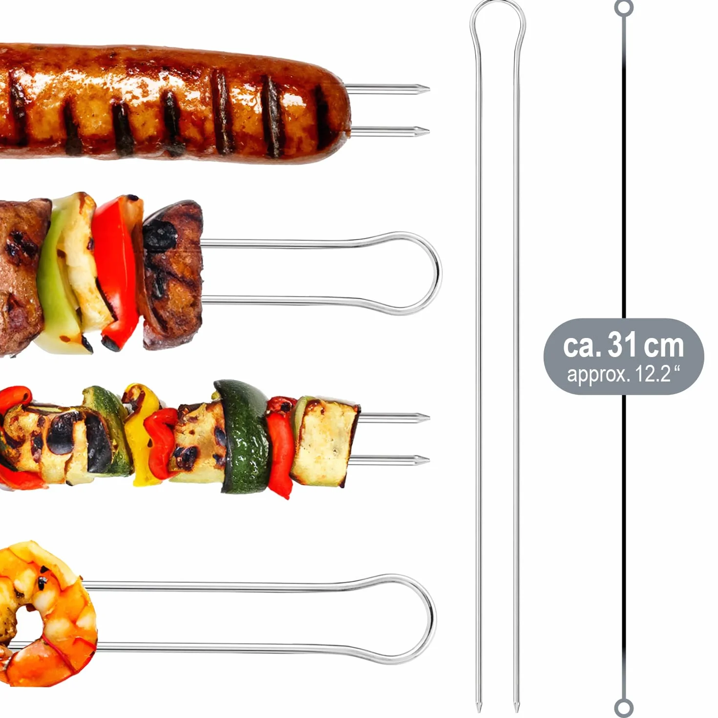 COM-FOUR podwójne szaszłyki grillowe ze stali nierdzewnej 31 cm 10 sztuk
