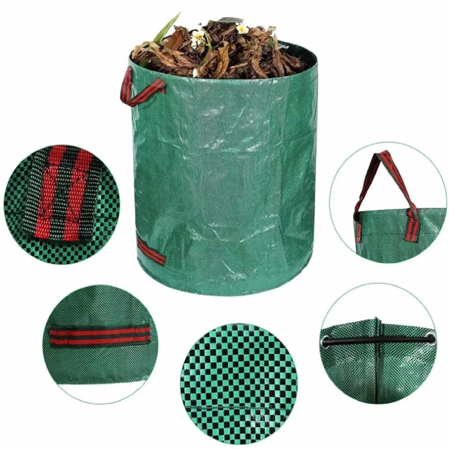 Worek ogrodowy na liście, 60 l, stabilny worek na odpady ogrodowe, worki ogrodowe na odpady ogrodowe, do cięcia trawnika, składane, worki na odpady ogrodowe z uchwytami, wielokrotnego użytku, na