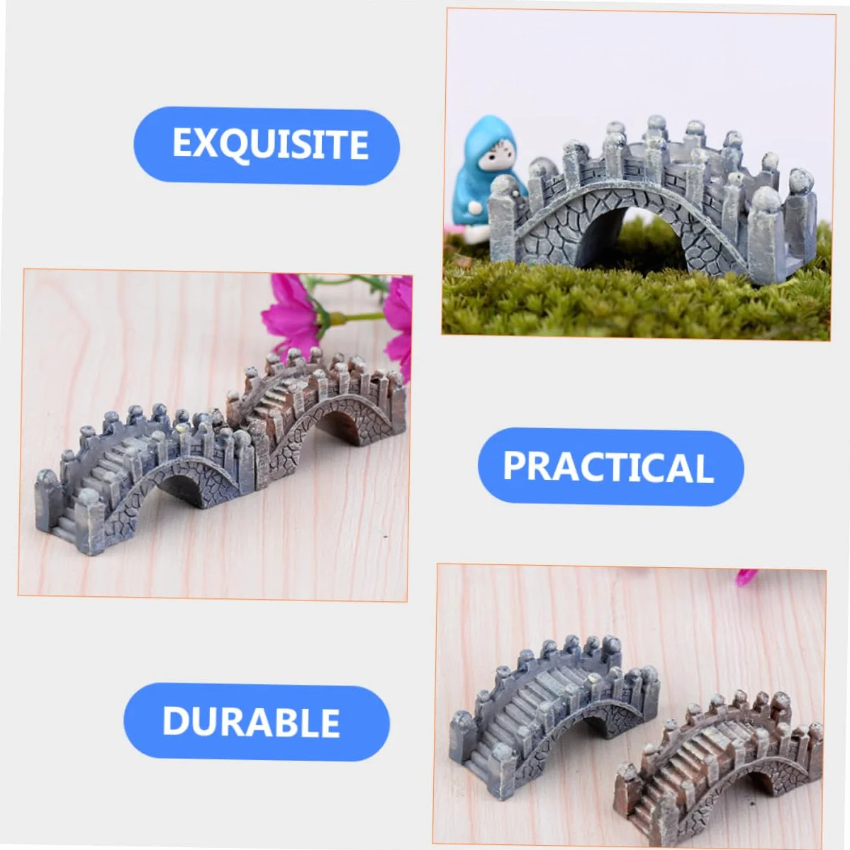 POPETPOP 4Kawałki Miniaturowe Figurki Mostów z Żywicy Ozdoby Krajobrazowe Do Ogrodu i Wnętrz Kreatywne Dekoracje Mostów Stylu Pałacowym Szary Brązowy