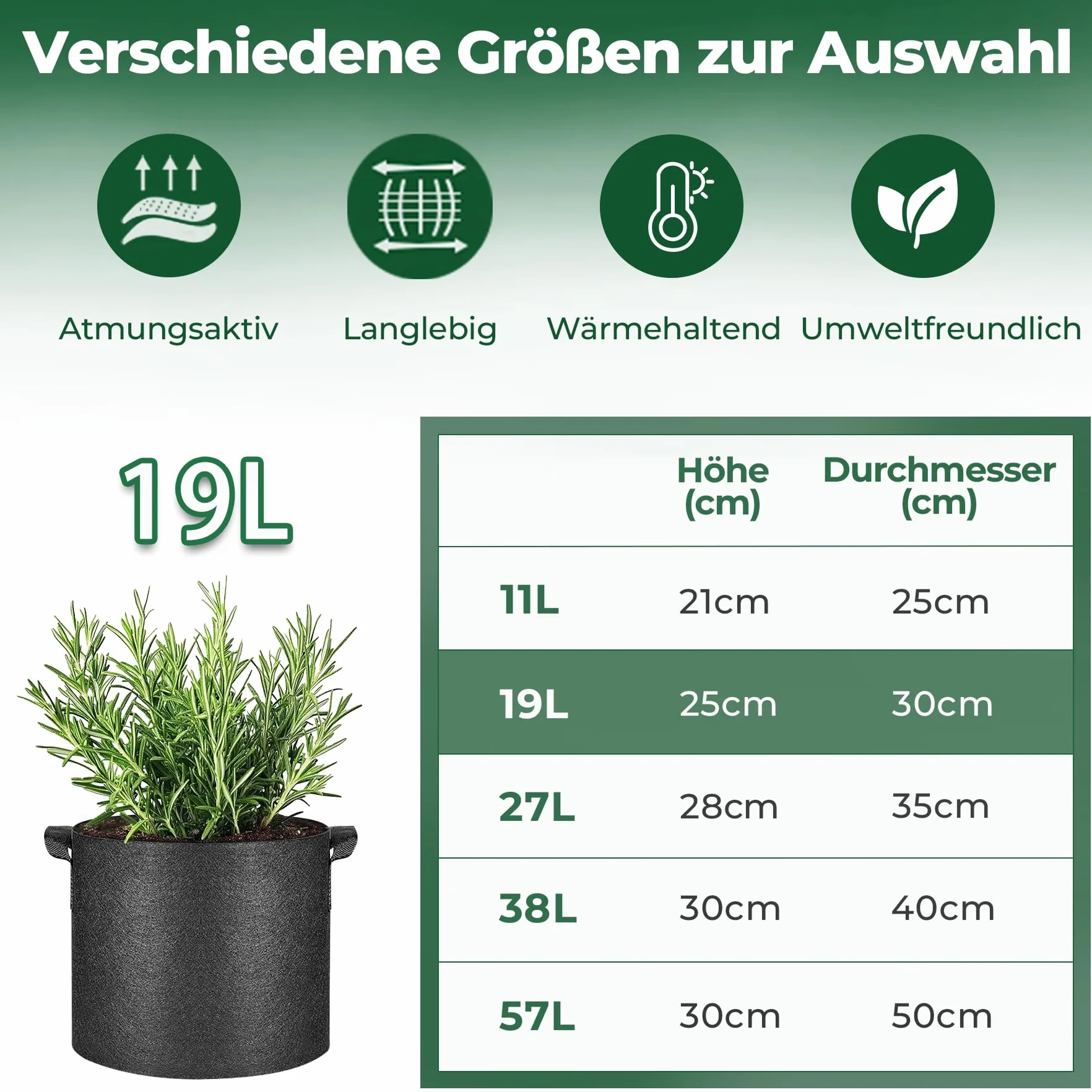 T4U 5 sztuk worków do sadzenia ziemniaków z włókniny 19 l, Ø 30 cm, z uchwytami do noszenia, wielokrotnego użytku, worki na ziemniaki, pomidory, kwiaty (czarny)