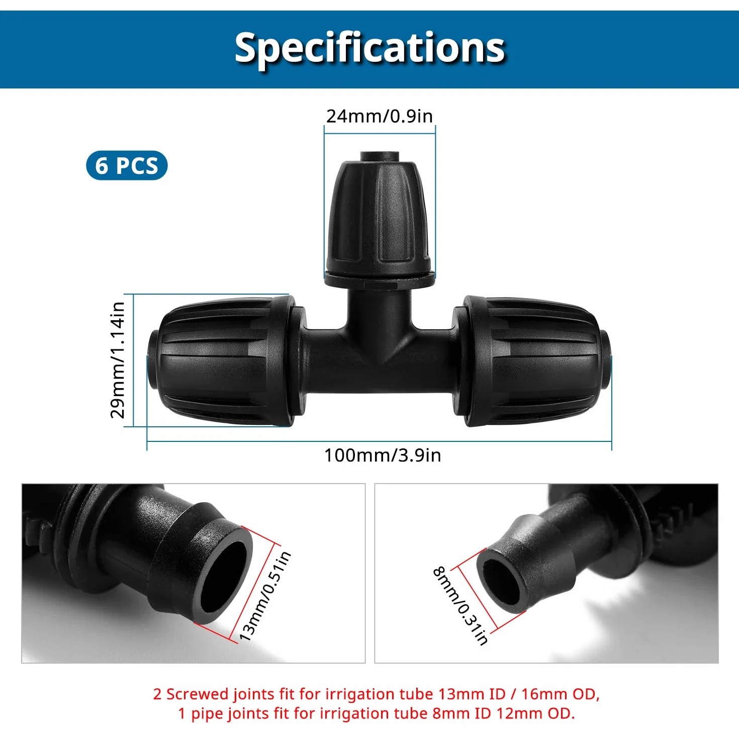 VooGenzek 6 Sztuk Kolczaste Złącze Tee 13/16 mm do 8/12 mm Złączka do Nawadniania Kropelkowego