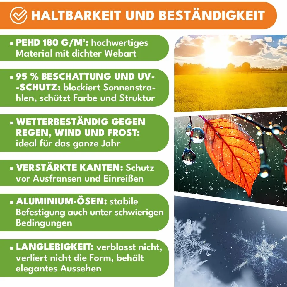 KRUMAD Osłona Balkonowa 1m x 5m, 95% Zacienienia, Ochrona Prywatności, PEHD 180g/m², Wodoodporna, Aluminiowe Przelotki, Trytytki, Sznurek