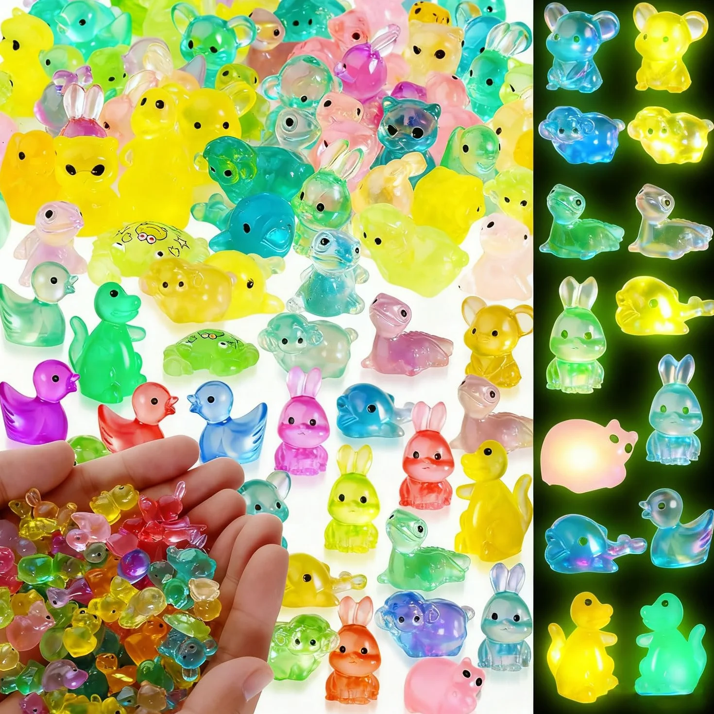 60 sztuk mini świecących zwierząt, małe figurki zwierząt, mini figurki z żywicy, kolorowe małe figurki zwierząt do miniaturowych ogrodów krajobrazowych, bonsai, basenów rybnych i akwariów