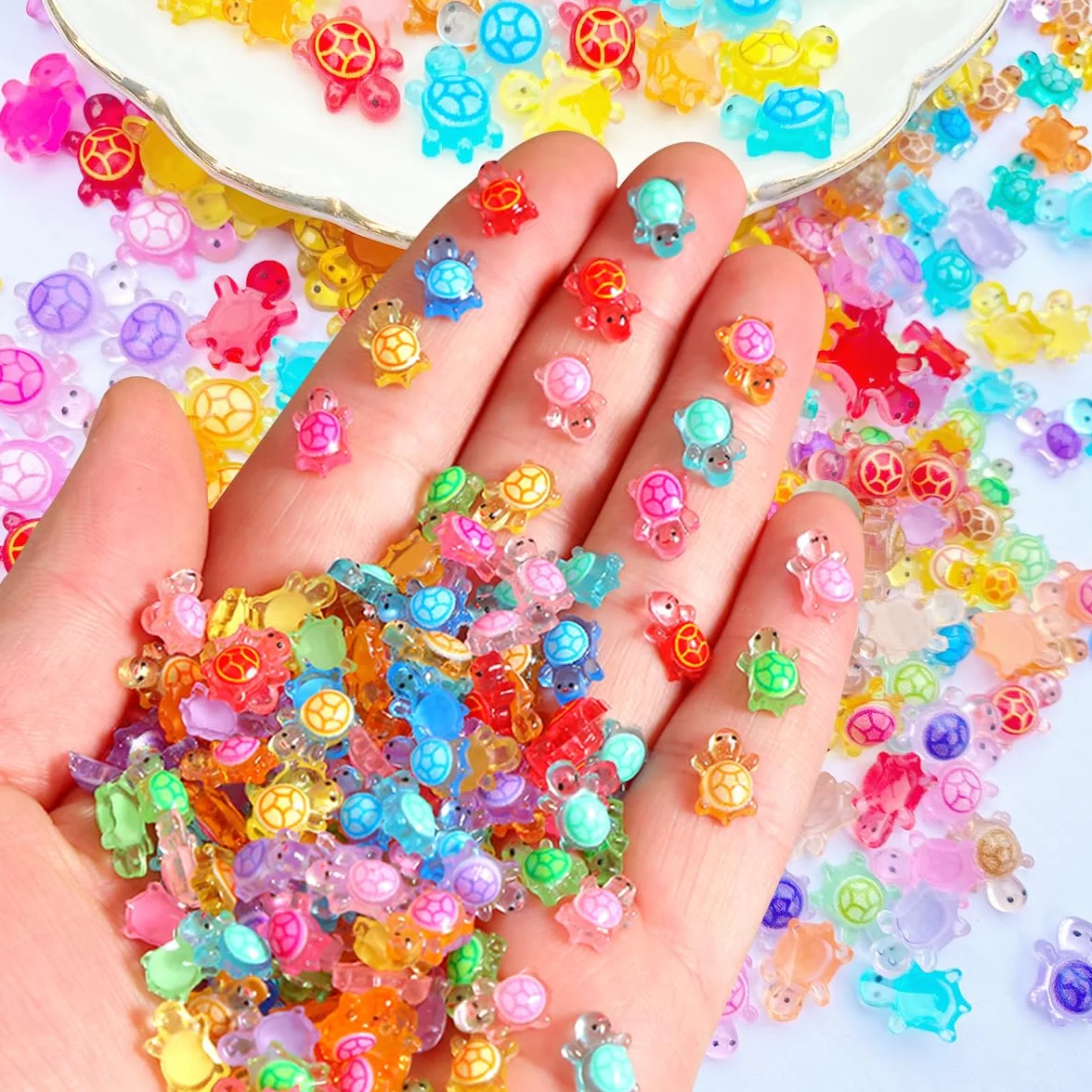 300 szt. mini żółwie z żywicy do rękodzieła, 3 rozmiary, świecący mały żółw, małe urocze świecące figurki, miniaturowe morze, ocean, zwierzę do bajkowego ogrodu, mikro dekoracji krajobrazu