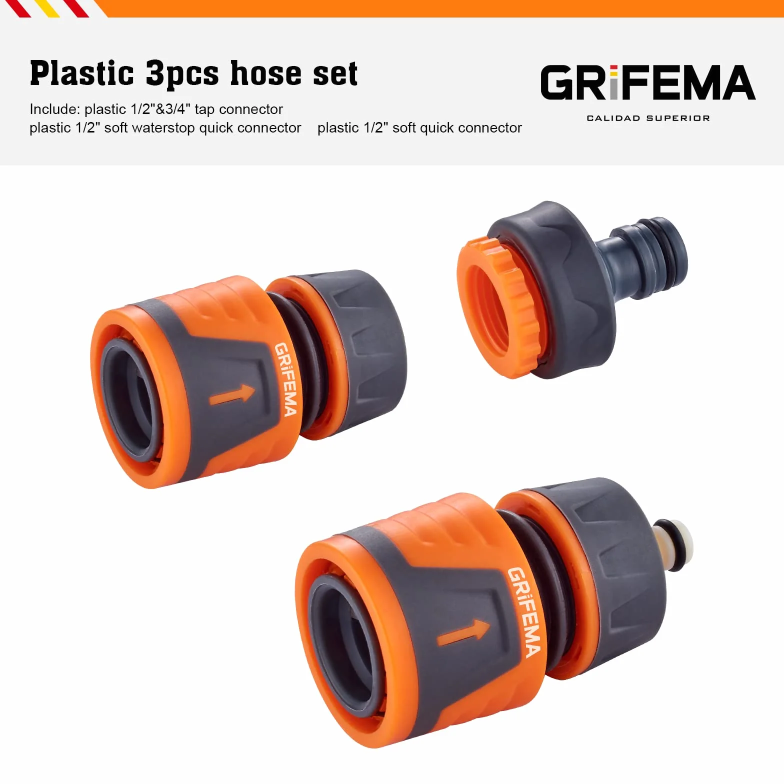GRIFEMA GE1103 Zestaw złącza węża ogrodowego 1/2" 3/4" Premium Female