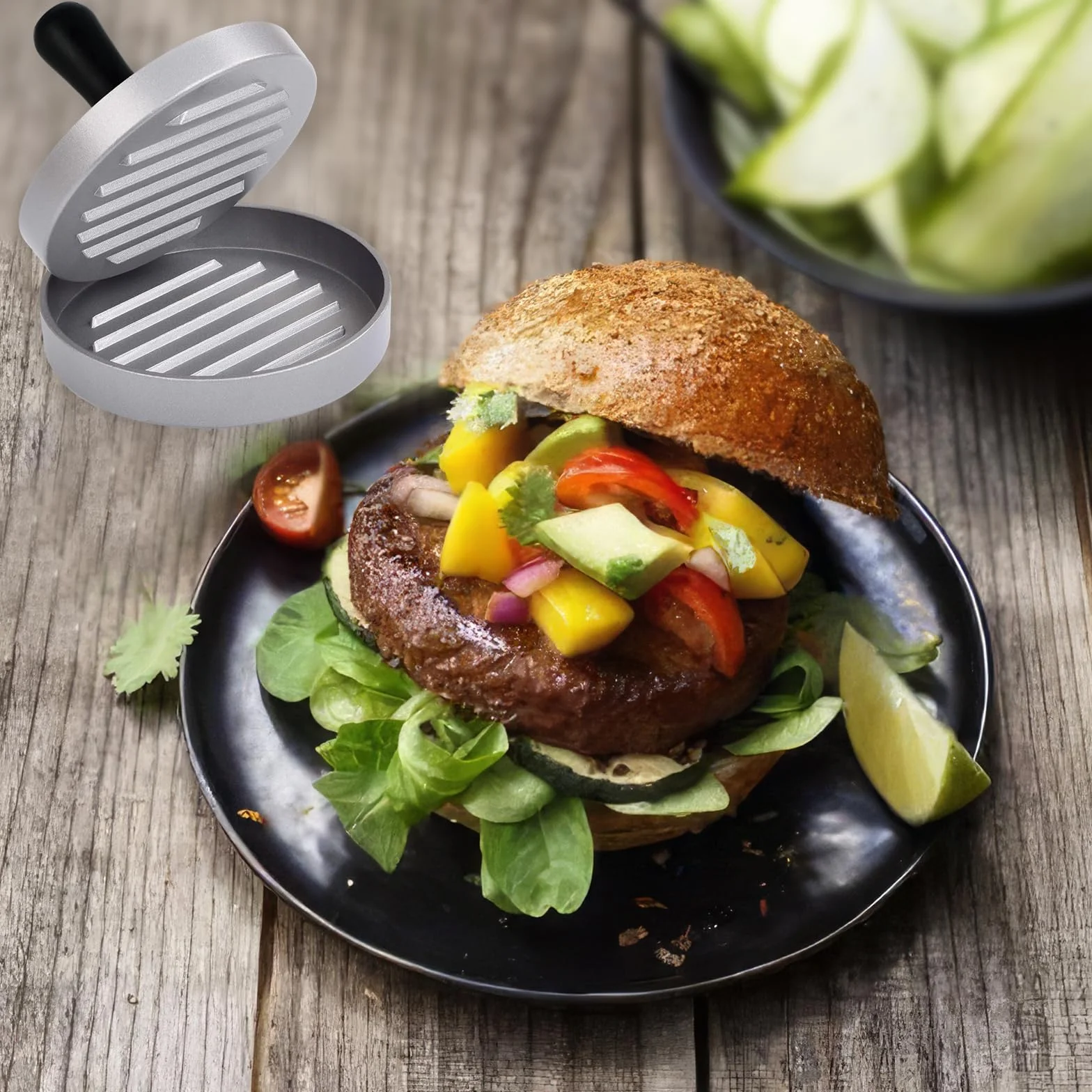 Forma do burgerów z odlewu aluminiowego z powłoką nieprzywierającą, zestaw z 50 arkuszami papieru