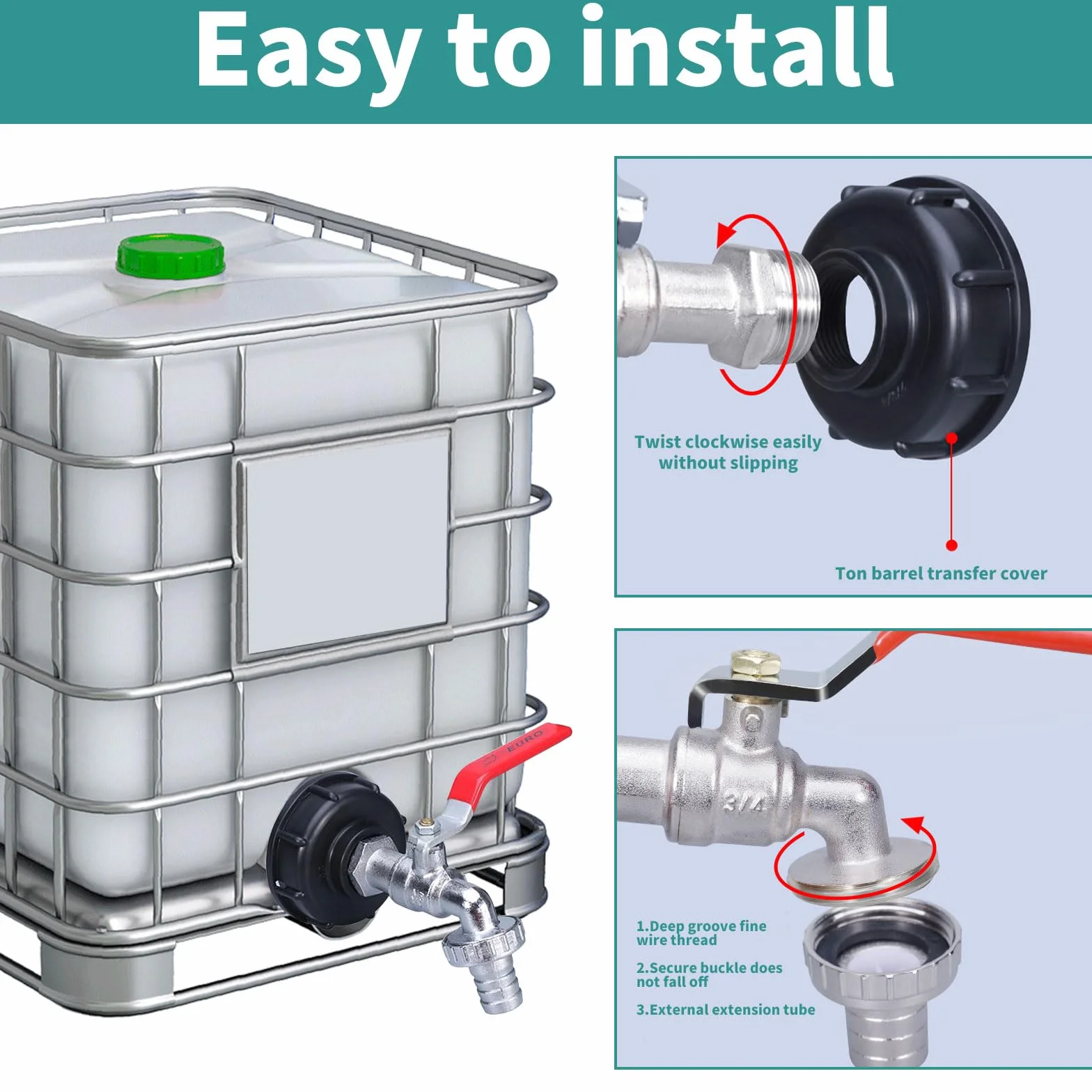 IBC Zawór spustowy 1000 l z adapterem 3/4" S60 x 6 do zbiornika na wodę