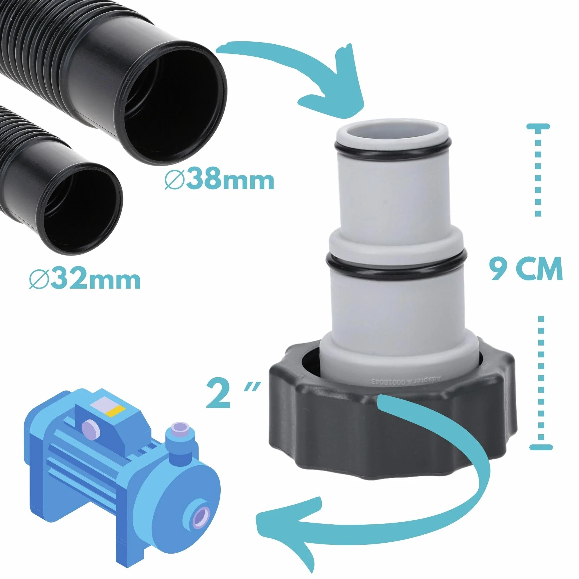 Kalitec Adapter Basenowy A 38 mm 32 mm do Gwintu Wewnętrznego 2 Cale Zestaw 2 szt.