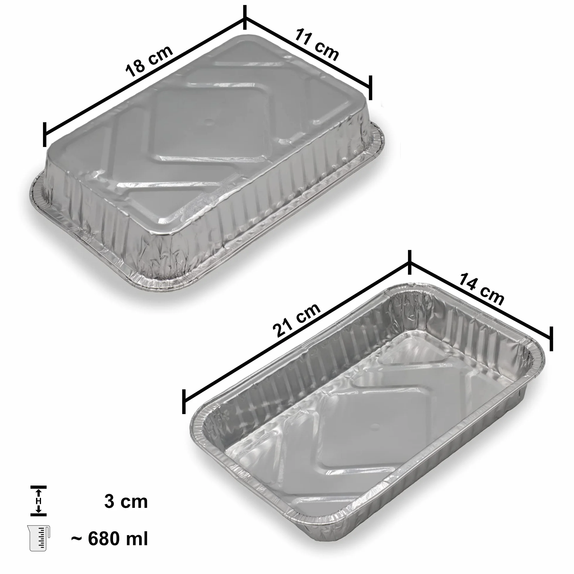 Miski aluminiowe 25 sztuk, pasują do Landmann Char-Broil Jamestown, 21 x 14 x 3 cm, 650 ml, aluminiowe miski do grilla, miski
