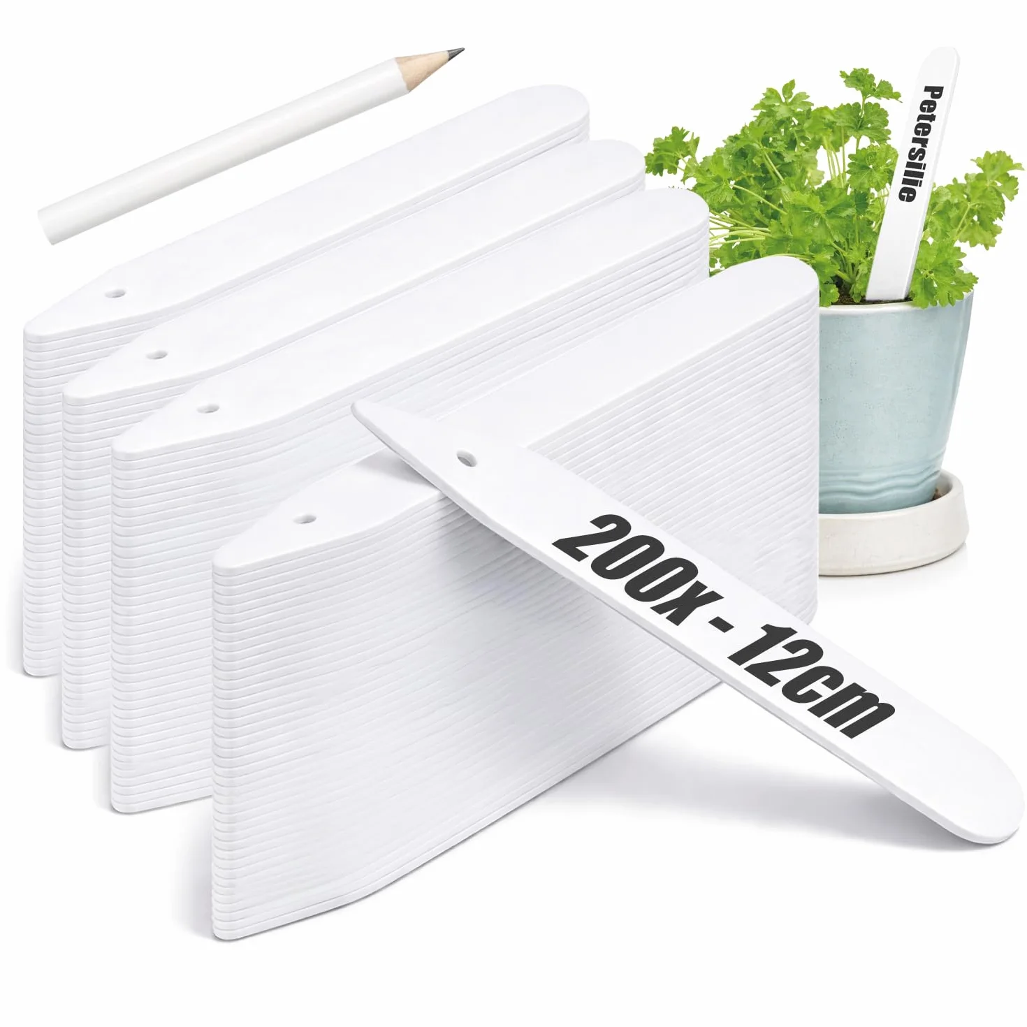 COM-FOUR® 200x tabliczki na rosliny z olówkiem - etykiety wtykowe 12 cm do pokojów, balkonów, ogrodów - wtyki do oznakowania roslin - wtyki uprawowe do grzadek i doniczek (200 sztuk - biale - 12cm)