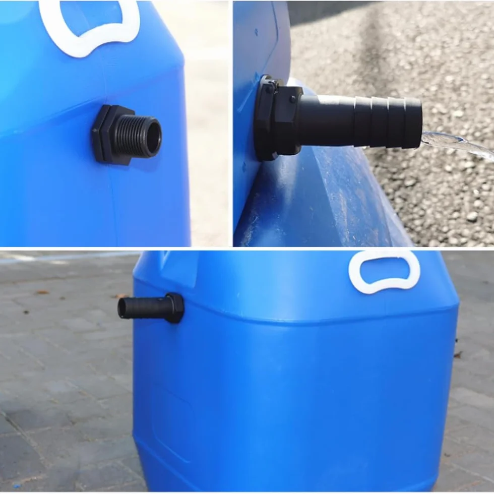 1 cal (25 mm) zestaw łączników do beczek na deszczówkę, wąż łączący 50 cm i 2 króćce do węża 25 mm z nakrętką zabezpieczającą do zbiorników na deszczówkę, cystern