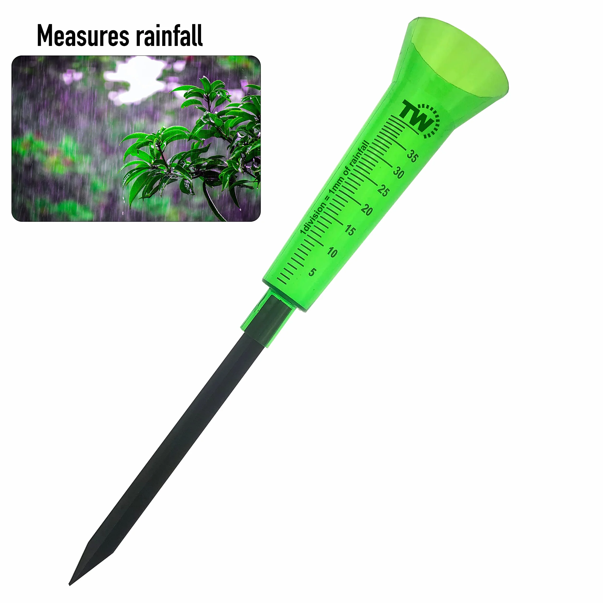 Thermometer World Wskaźnik Deszczu do Ogrodu do Monitorowania Opadów Deszczu – łatwy do odczytania miernik wody i deszczu, idealny do ogrodu, na zewnątrz, trawnik, glebę, poziom wody deszczowej