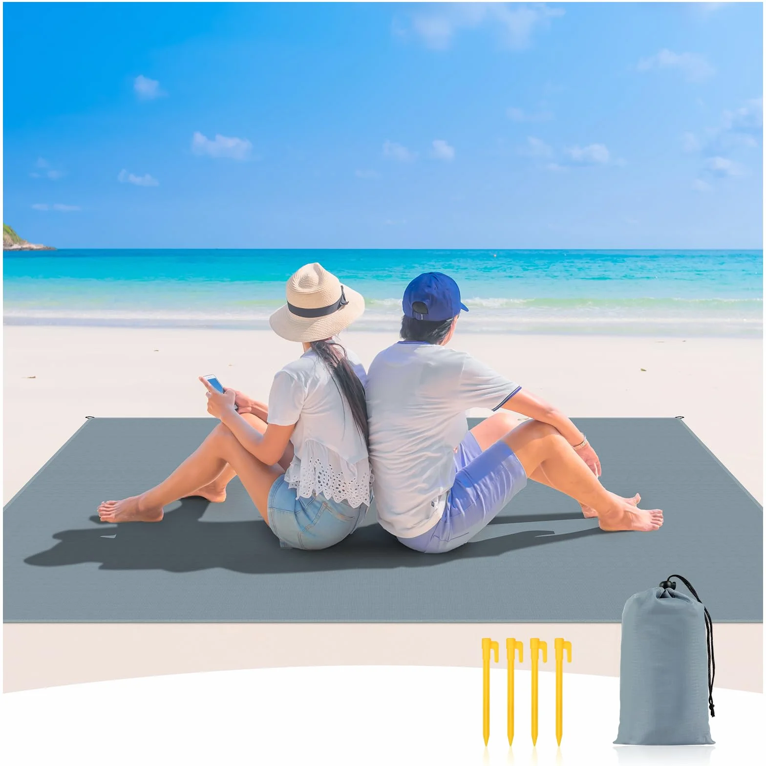 Koc podróżny na zewnątrz, 200 x 140 cm, odporna na piasek, wodoodporny, pakowalny, kompaktowy, lekki, kieszeń na plażę, kemping