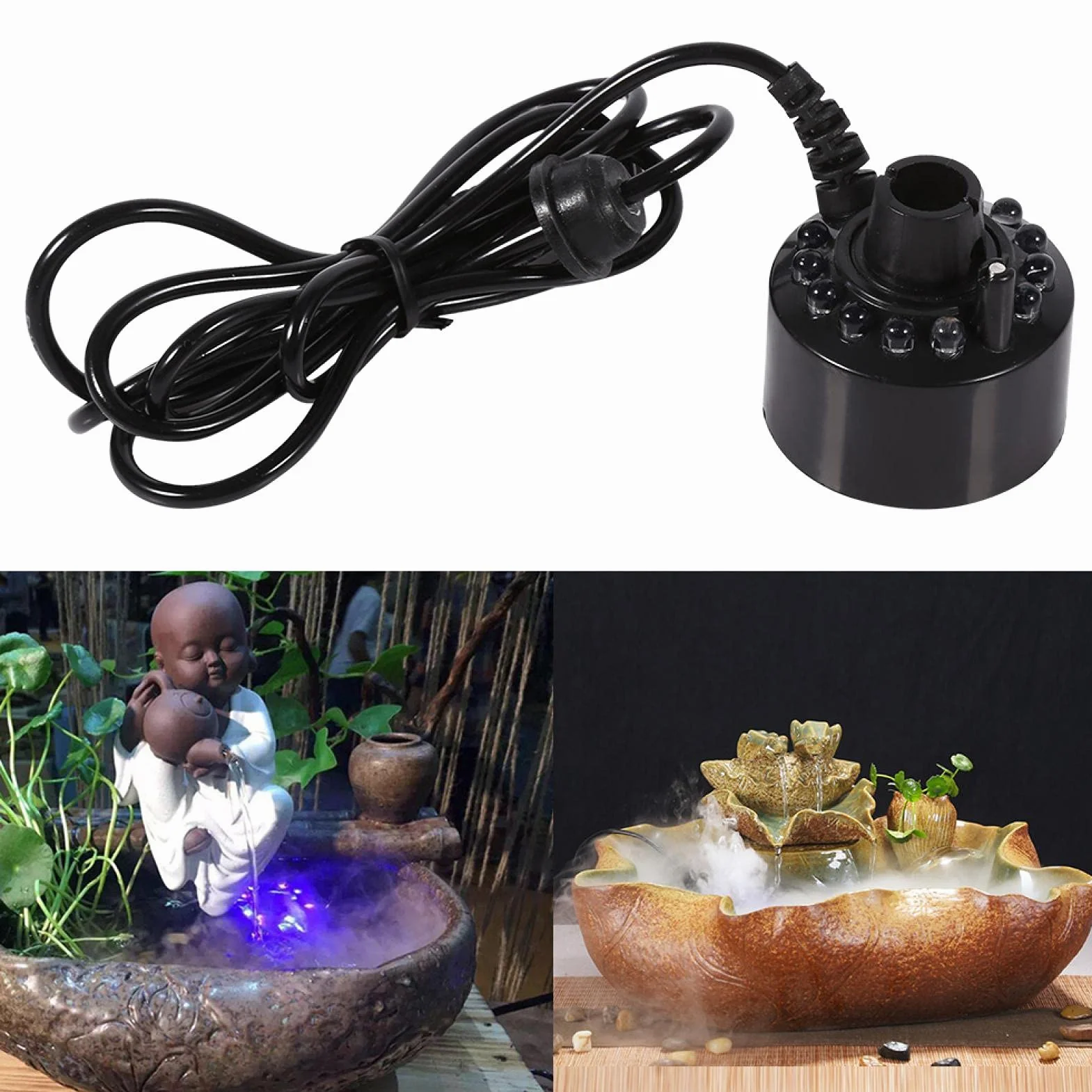 24V zmiana koloru 12 LED Mister Fogger fontanna Mini Mist Maker staw mgła maszyna Atomizer nawilżacz powietrza mgła ultradźwiękowa 12 LED idealna na Halloween