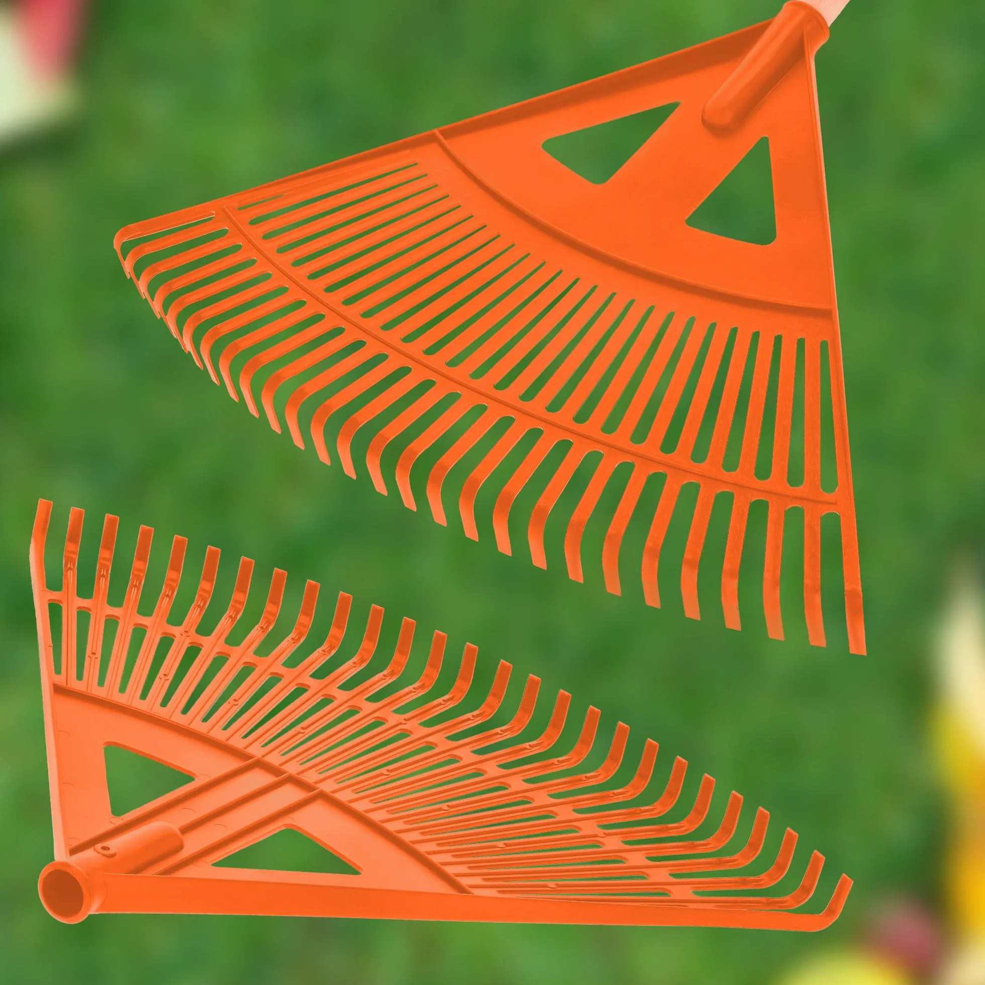 KOTARBAU® Grabie Wachlarzowe - 58 cm - Grabie do Liści Trawy - Plastikowe - Pomarańczowe - Drewniany Trzon