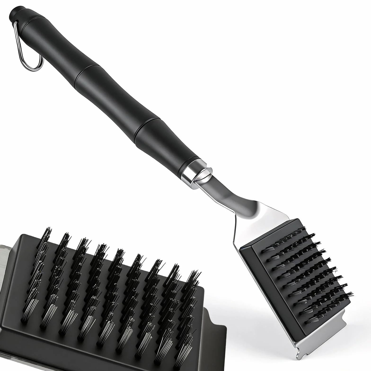 Szczotka do grilla 2 w 1 z włosiem ze stali nierdzewnej i skrobakiem, 31,5 cm, szczotka do czyszczenia grilla z uchwytem termoizolacyjnym, idealna do grilla gazowego, grilla na węgiel drzewny, grilla
