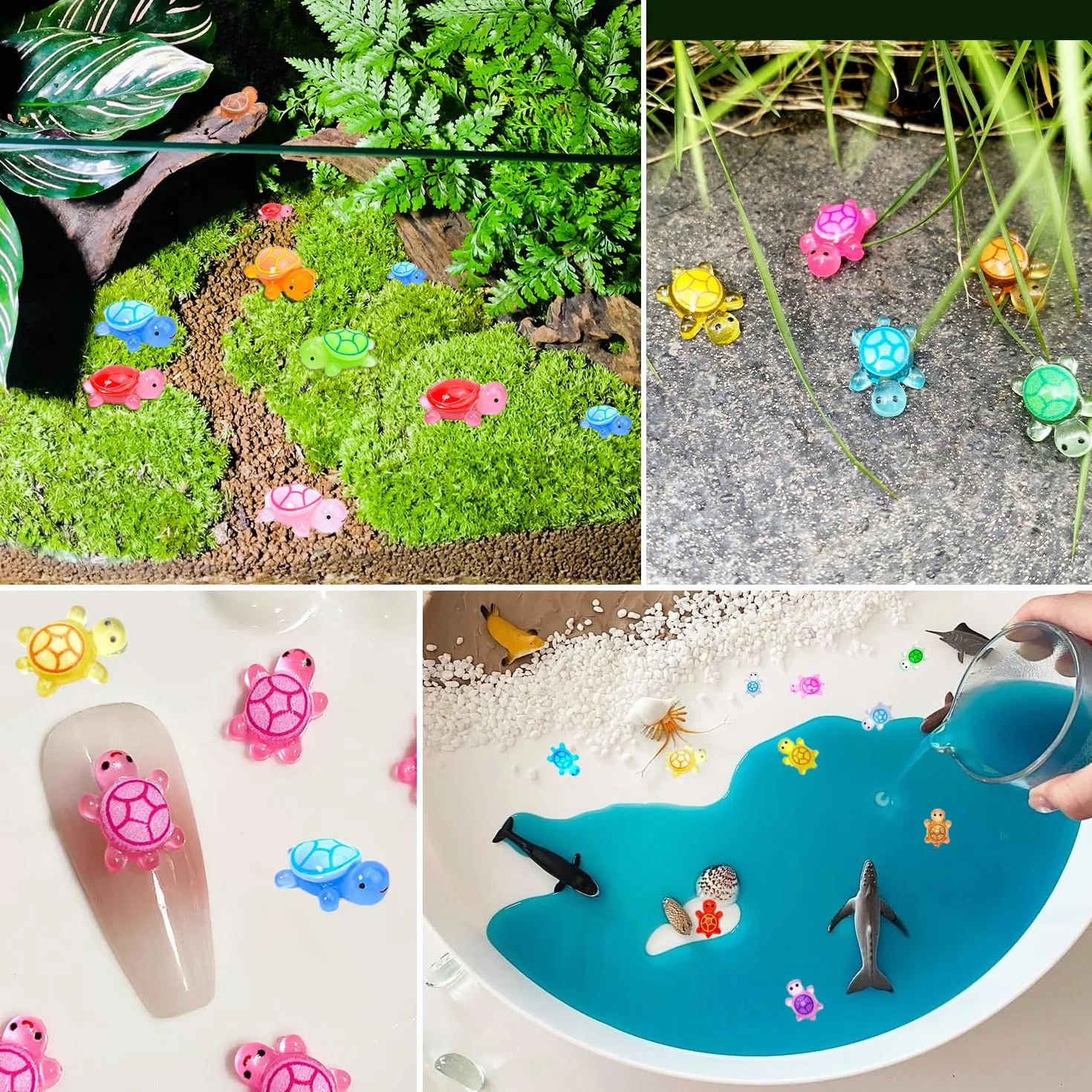 300 szt. mini żółwie z żywicy do rękodzieła, 3 rozmiary, świecący mały żółw, małe urocze świecące figurki, miniaturowe morze, ocean, zwierzę do bajkowego ogrodu, mikro dekoracji krajobrazu