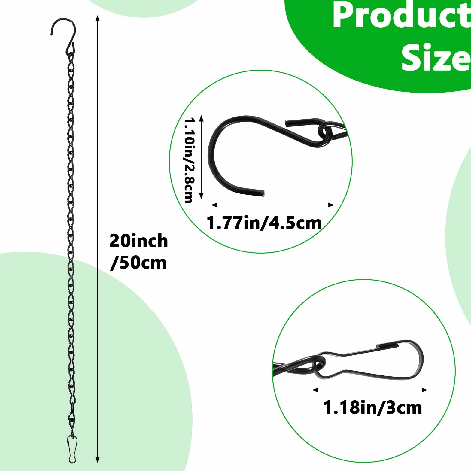 WY LIGHTING LEVEL 4-pak wiszących łańcuszków z haczykami, 50 cm, wiszące łańcuchy do roślin, metalowy wiszący wieszak na karmnik dla ptaków, lampiony, ozdoby, dzwonki wiatrowe, billboardy, rękodzieło,