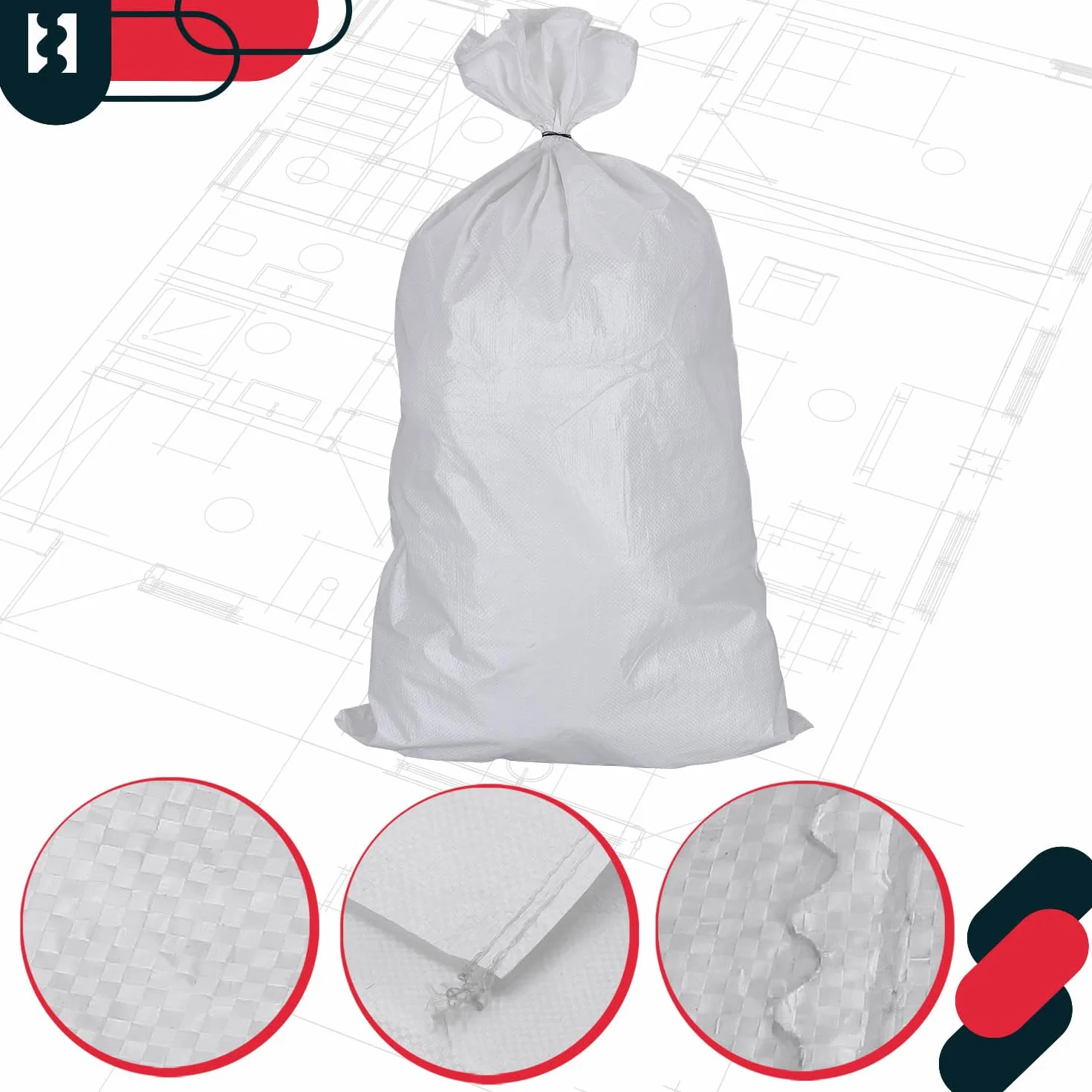 KOTARBAU® Zestaw 20 worków z tkaniny PP 65 x 105 cm 50 kg białe