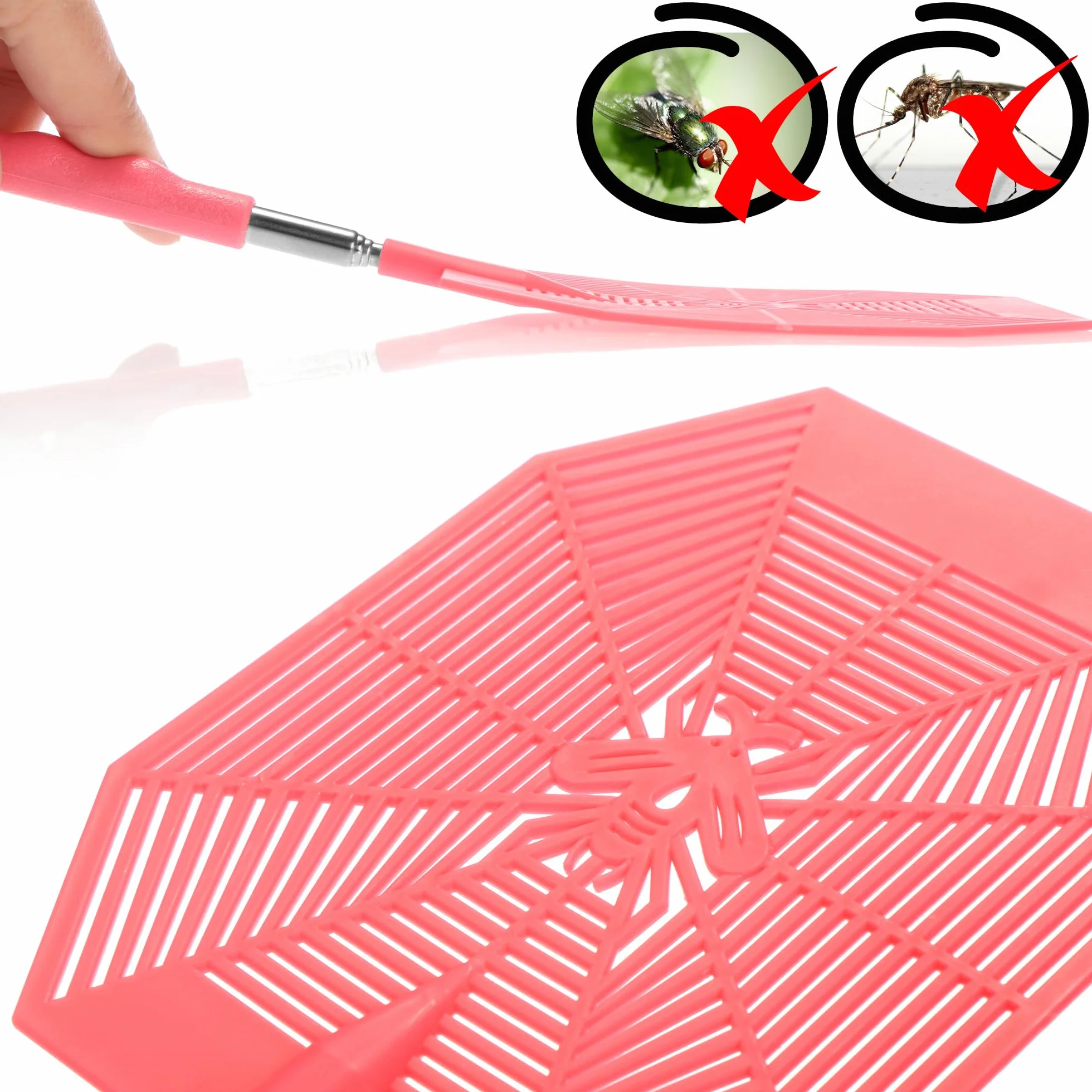 COM-FOUR® 3x packa na muchy z teleskopem, wysuwana 27-58 cm, teleskopowa packa do odstraszania much, os, komarów i innych owadów - stabilna packa na owady (003 sztuk niebieski zólty rózowy)