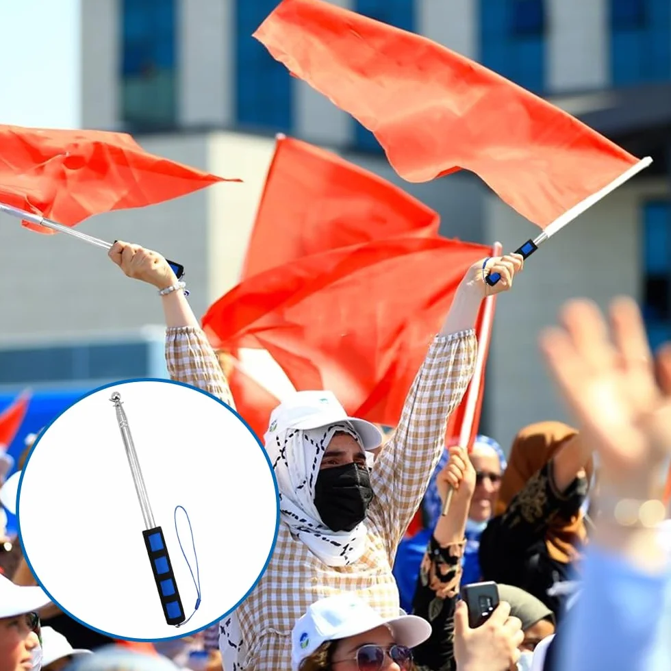 2 sztuki przenośnego, teleskopowego masztu na flagę, 2 m, z 8 hakami karabinowym i 2 gwizdkami, teleskopowy maszt na flagę ze stali nierdzewnej, do klas, wycieczek, zawodów