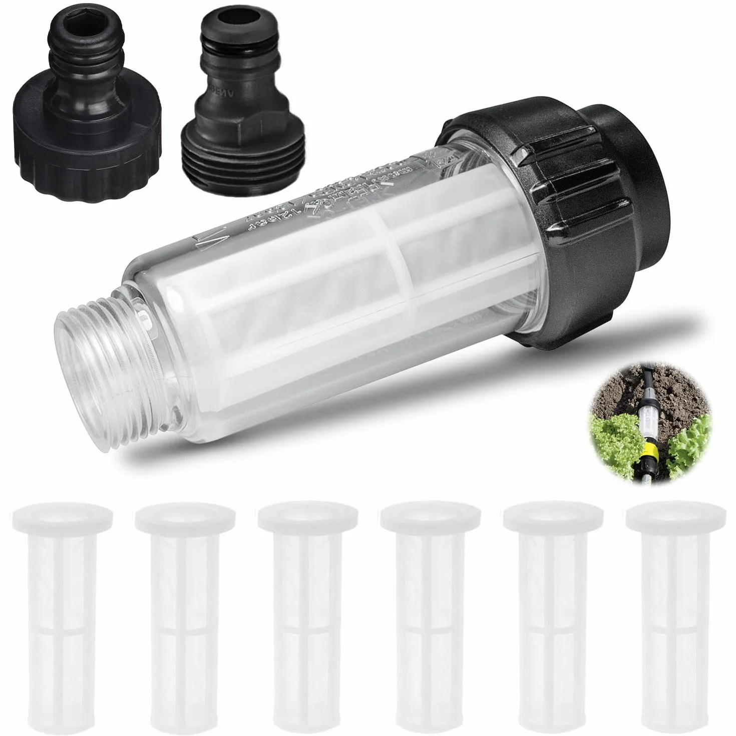 Zestaw filtrów do wody 3/4" z wkładem filtracyjnym i szybkozłączkami czarny