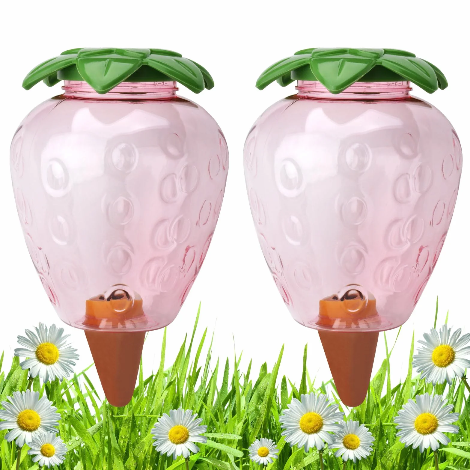 2 kule nawadniające, duże, 500 ml, do nawadniania roślin pokojowych, system nawadniania roślin doniczkowych, zbiornik wody, plastik, glina, dozownik wody, dekoracja ogrodowa na urlop (truskawka)