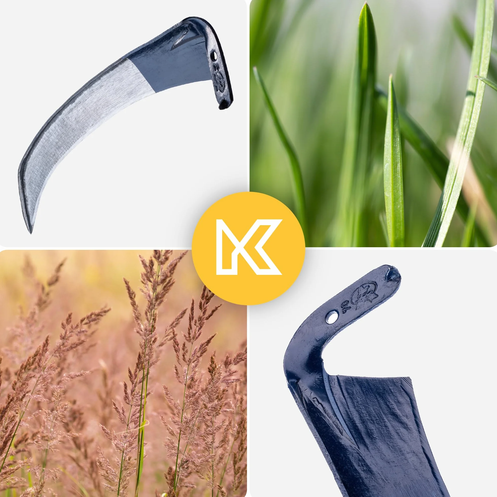 KADAX Kosa ręczna 80cm metalowa, składana konstrukcja, pewny chwyt, do wykaszania traw i chwastów na działce i w ogrodzie