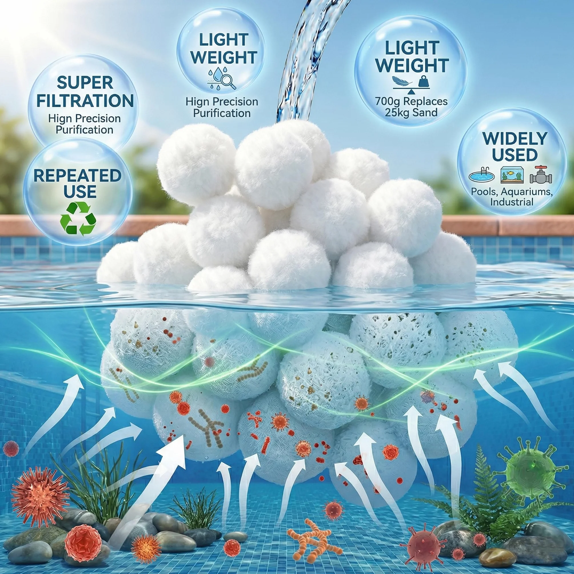 Kulki Filtrujące do Basenu 700g, Piłki Filtrujące Polysphere do Systemów Filtrów Piaskowych Zastąpić 25 kg Piasku, Filtrującego do Basenu, Akwarium, Pompy Filtrującej, Systemu Filtrów Piaskowych