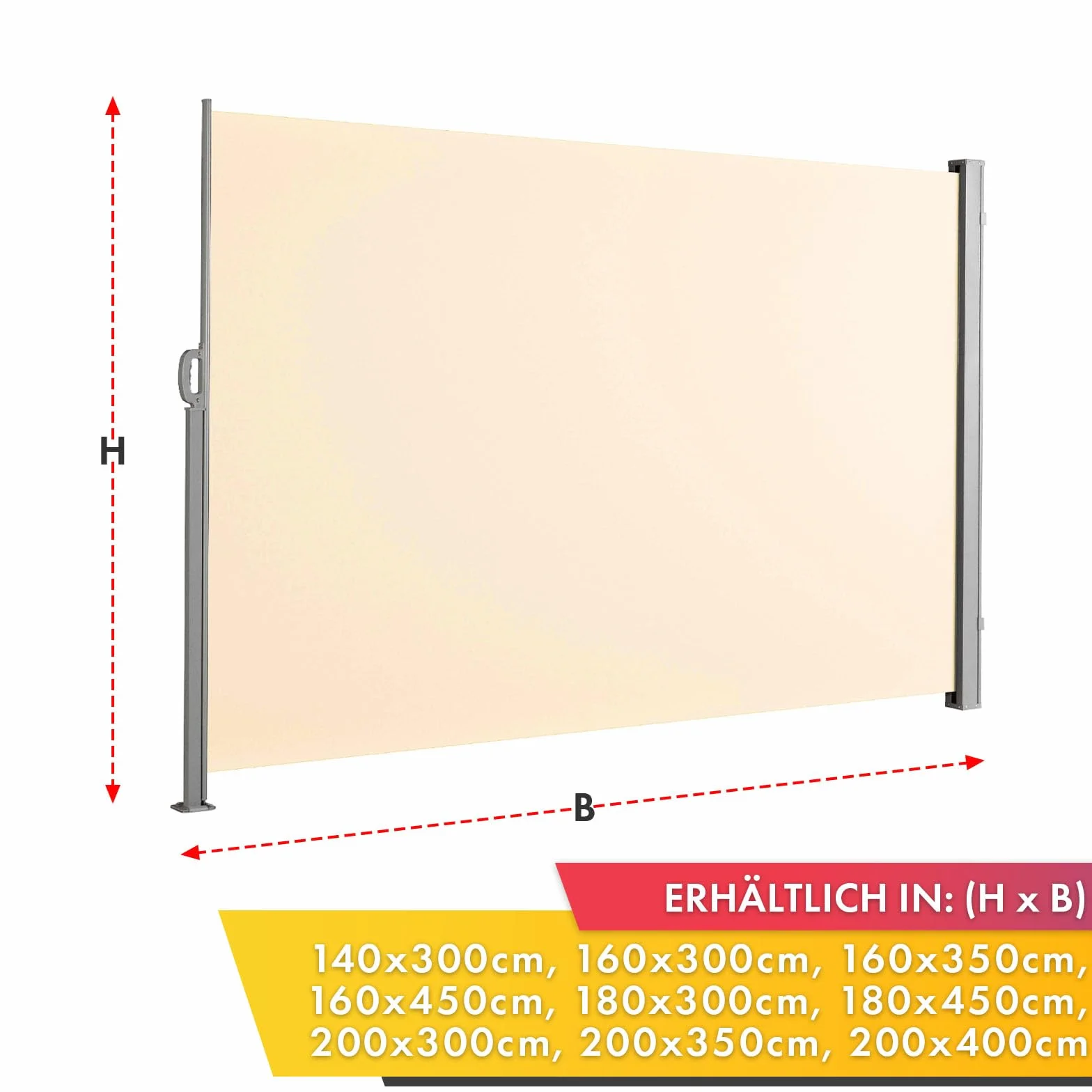 KARAT Markiza boczna rozkładana (beżowa, 140 x 300 cm)