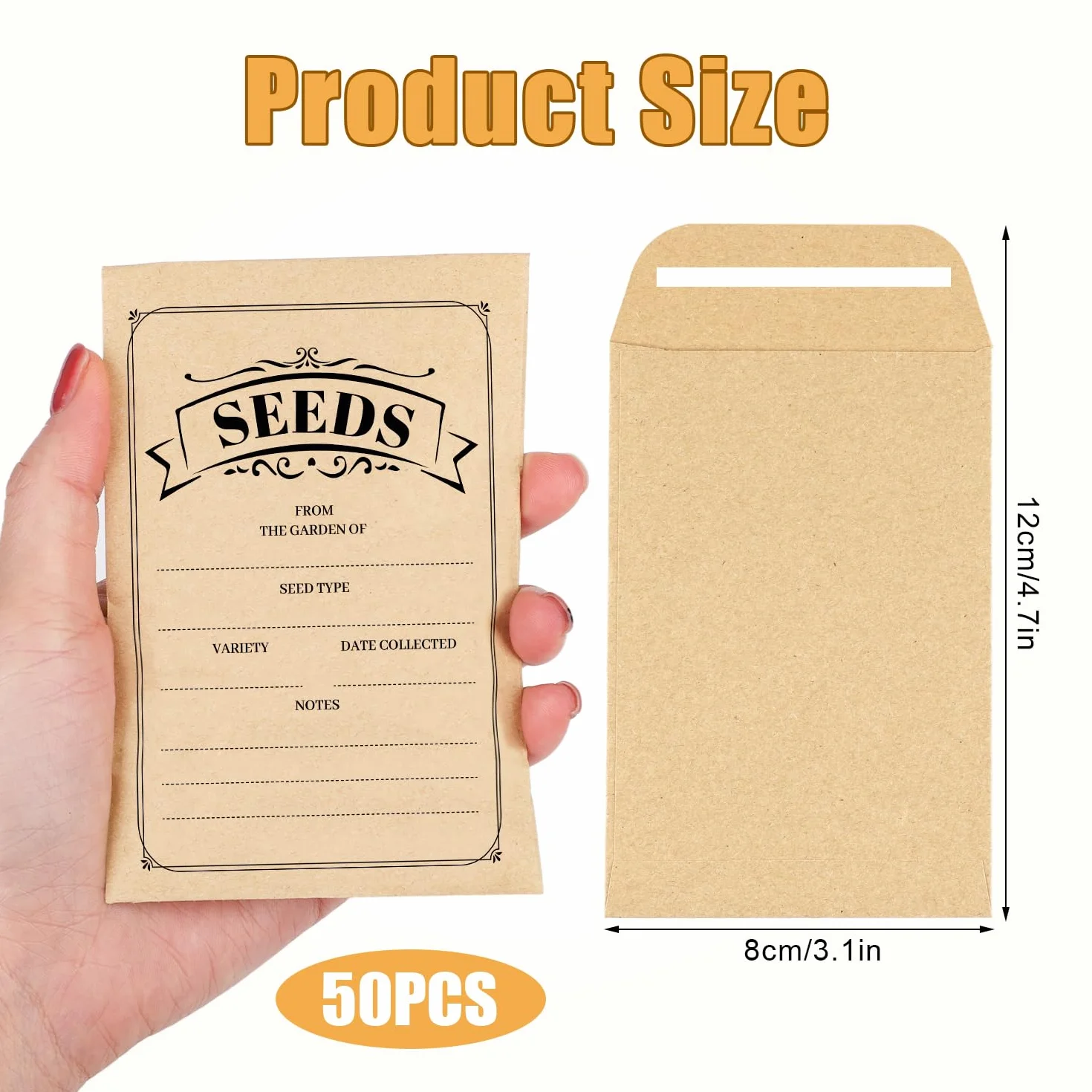 Koperty na Nasiona 12x8cm Samoprzylepne Wielokrotnego Zamykania Papier Pakowy Organizator Nasion
