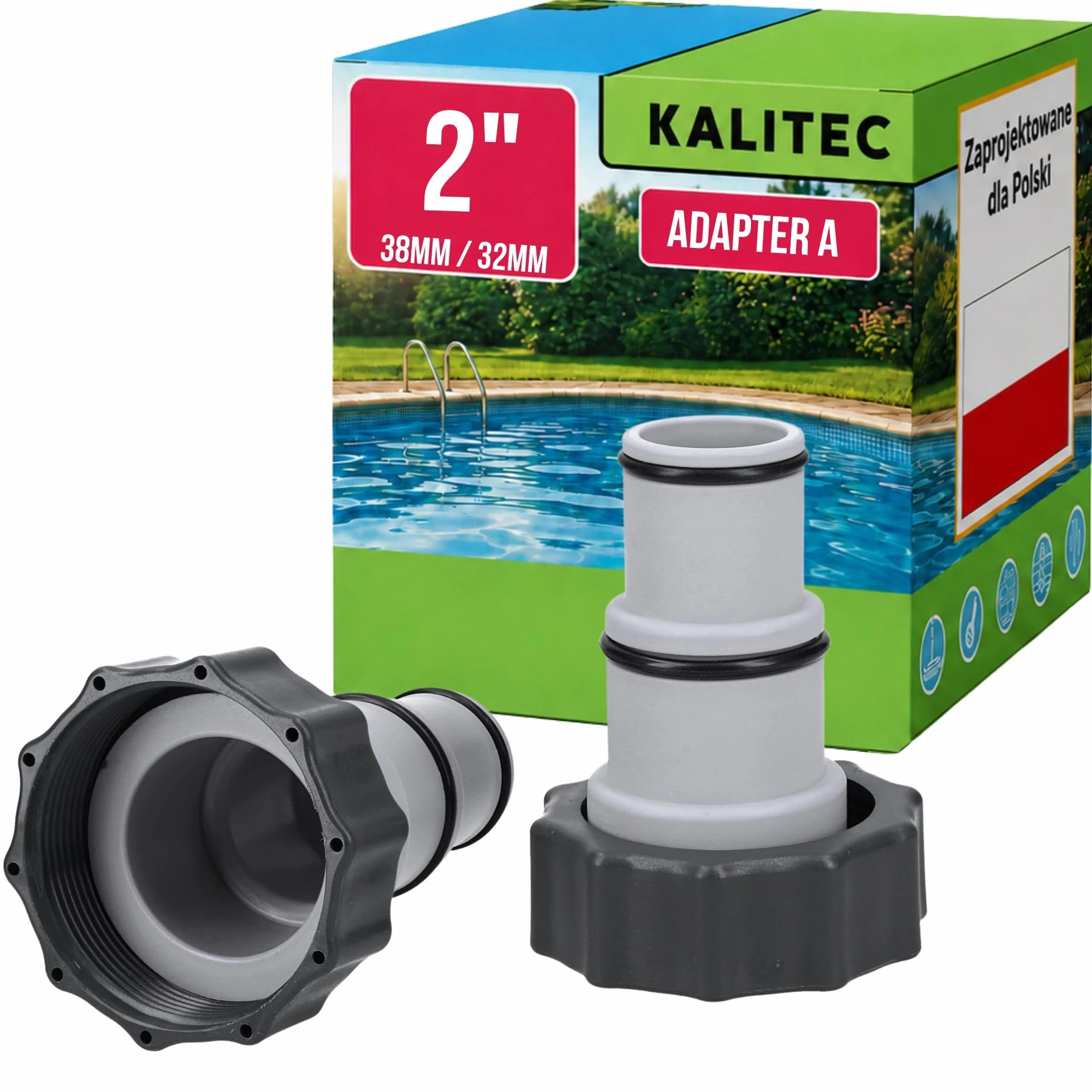 Kalitec Adapter Basenowy A 38 mm 32 mm do Gwintu Wewnętrznego 2 Cale Zestaw 2 szt.