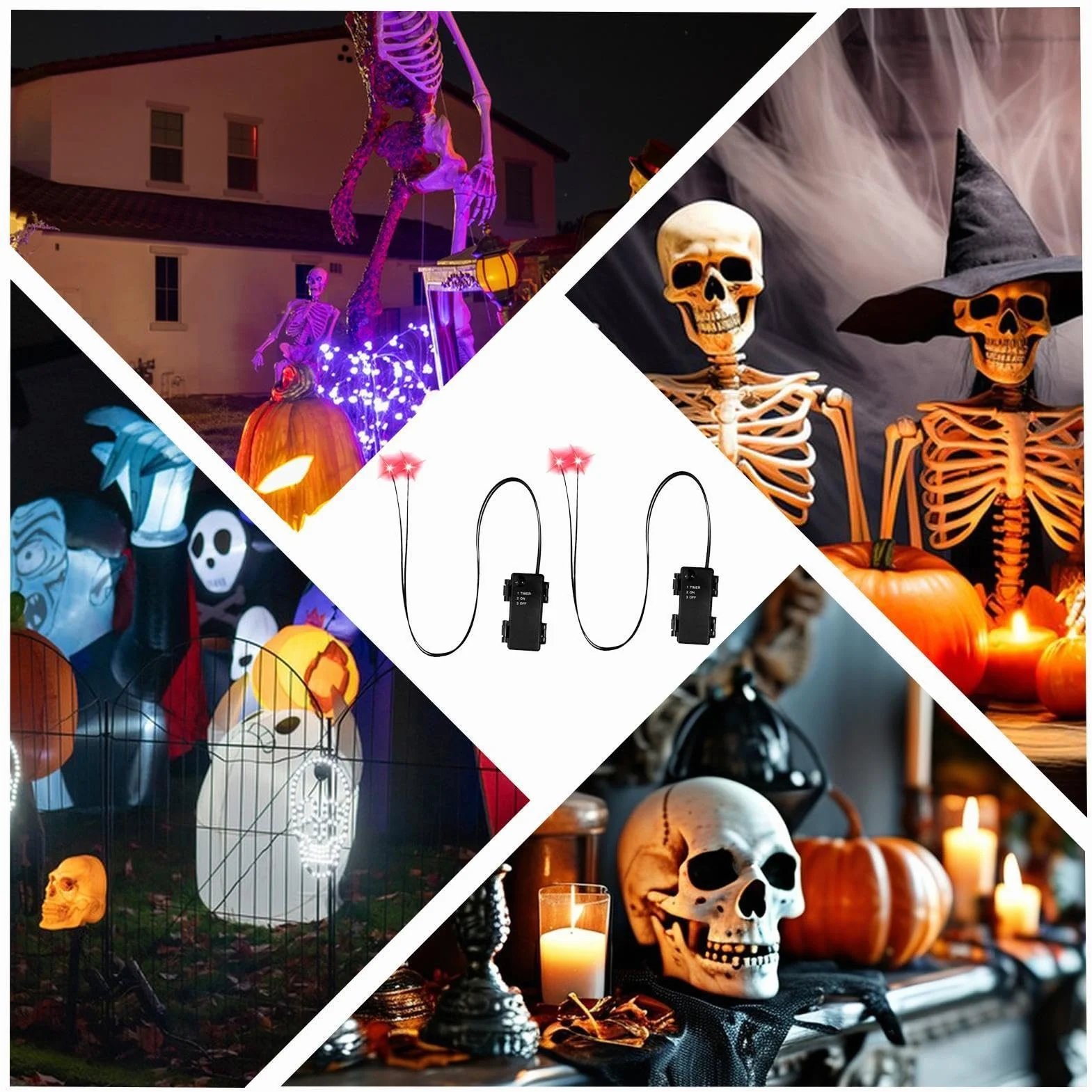 Świecące Oczy LED Czaszka Cosplay Timer Prop Szkieletu Dekoracje Halloween