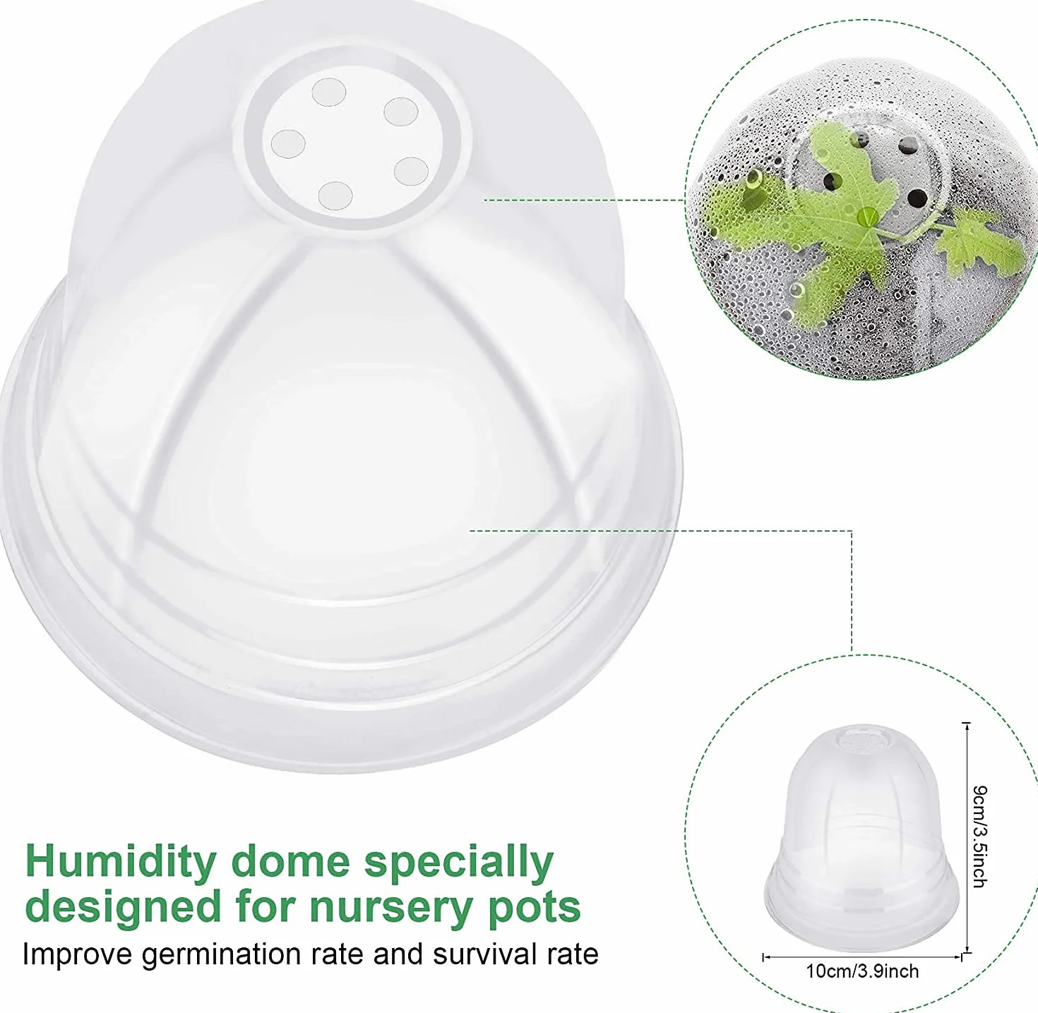 MIXC Doniczki do uprawy 30 sztuk 10 cm plastikowe z kopułą nawilżającą okrągłe z 10 nasadkami