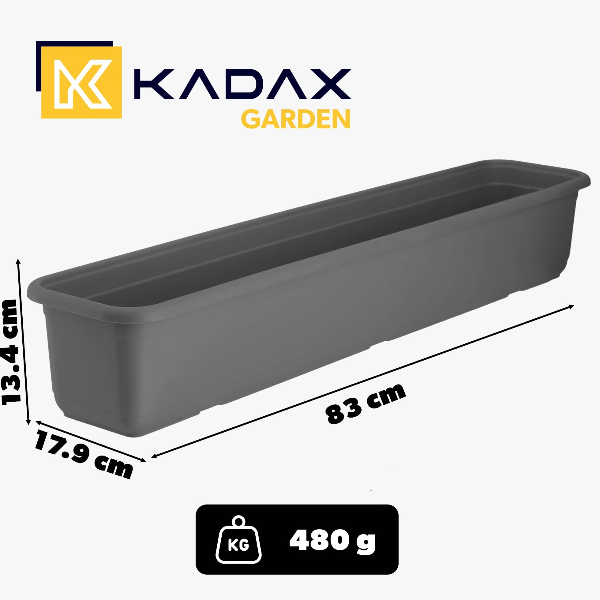 KADAX Donica na kwiaty 80 cm, antracytowa, z wysokiej jakości tworzywa sztucznego, do użytku wewnątrz i na zewnątrz, na balkon, taras, parapet