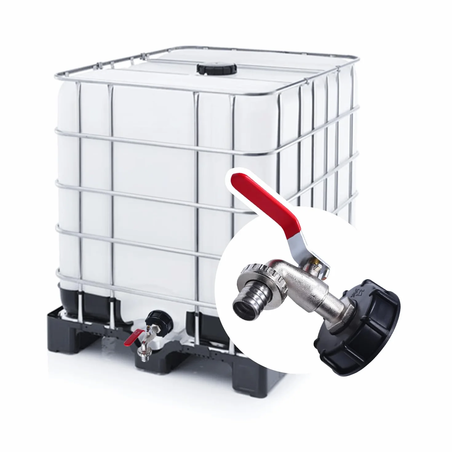Kran Wylotowy do Zbiornika IBC Zawór Kulowy 3/4 Cala do Węża Ogrodowego 3/4‘’ | Adapter do Zbiornika 1000 L Gwint 60X6 Ok. 61mm Średnica | Wysokiej Jakości Szczelny Mosiężny Kran