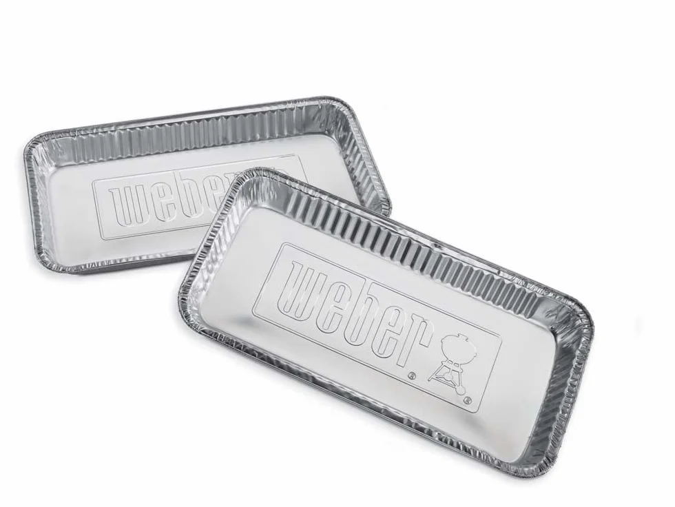 Weber Tacki do Grillowania z Aluminium - Duże (42 x 21 x 4 cm), 5 Szt., do Grili Węglowych o Średnicy Co Najmniej Ø 57cm, Zbierania Soków - Srebrny (6454)