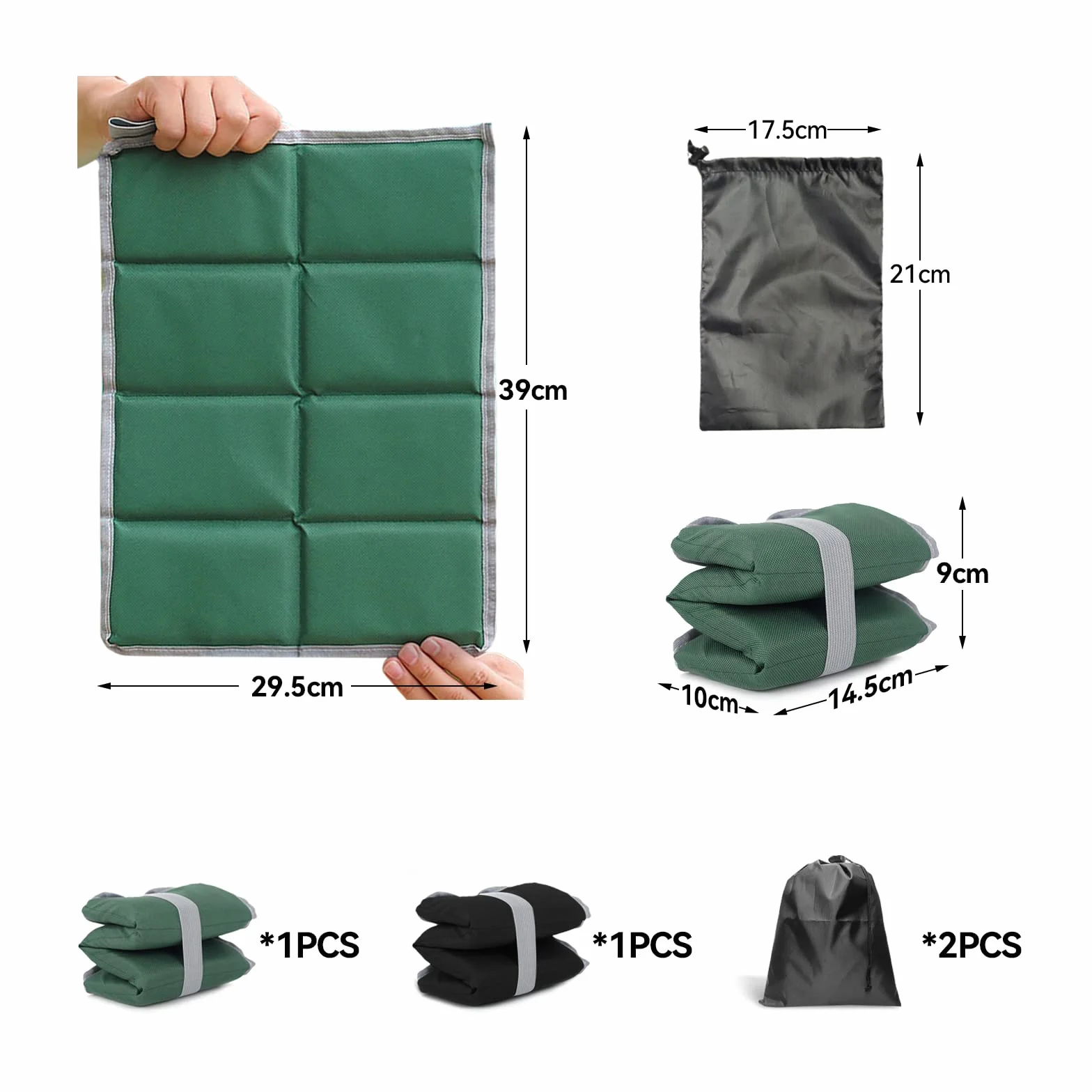2 szt. Thermo Outdoor Seat Pad Składana mata siedziska Wodoodporna poduszka siedziska z 2 torbami do noszenia na piknik na świeżym powietrzu i kemping (czarny/zielony)