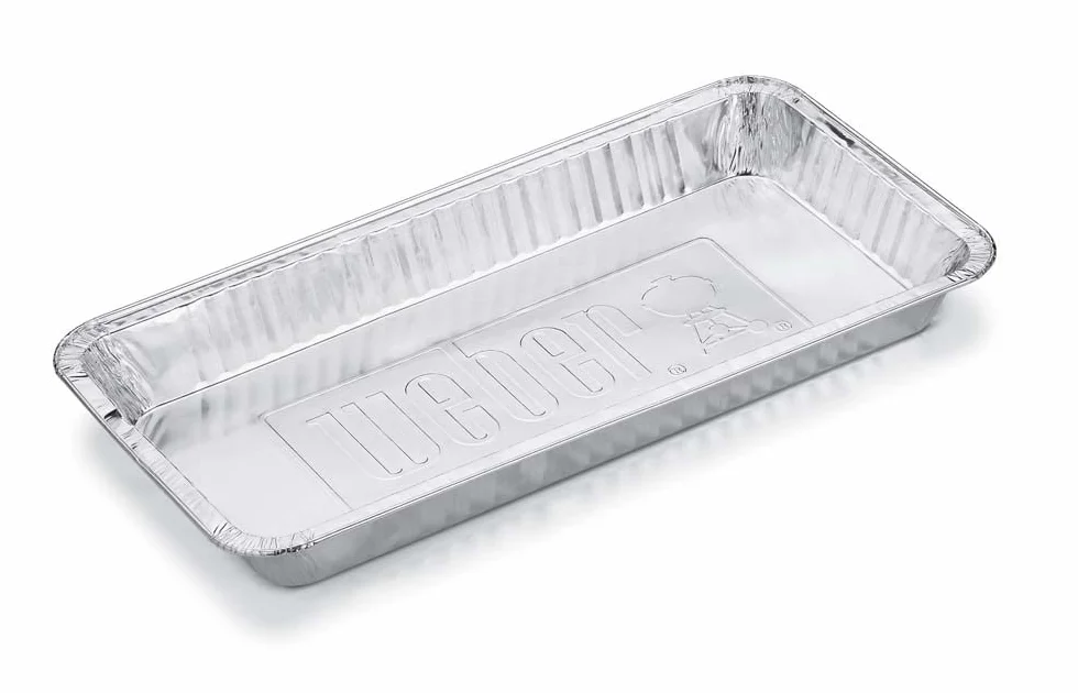 Weber Tacki do Grillowania z Aluminium - Duże (42 x 21 x 4 cm), 5 Szt., do Grili Węglowych o Średnicy Co Najmniej Ø 57cm, Zbierania Soków - Srebrny (6454)