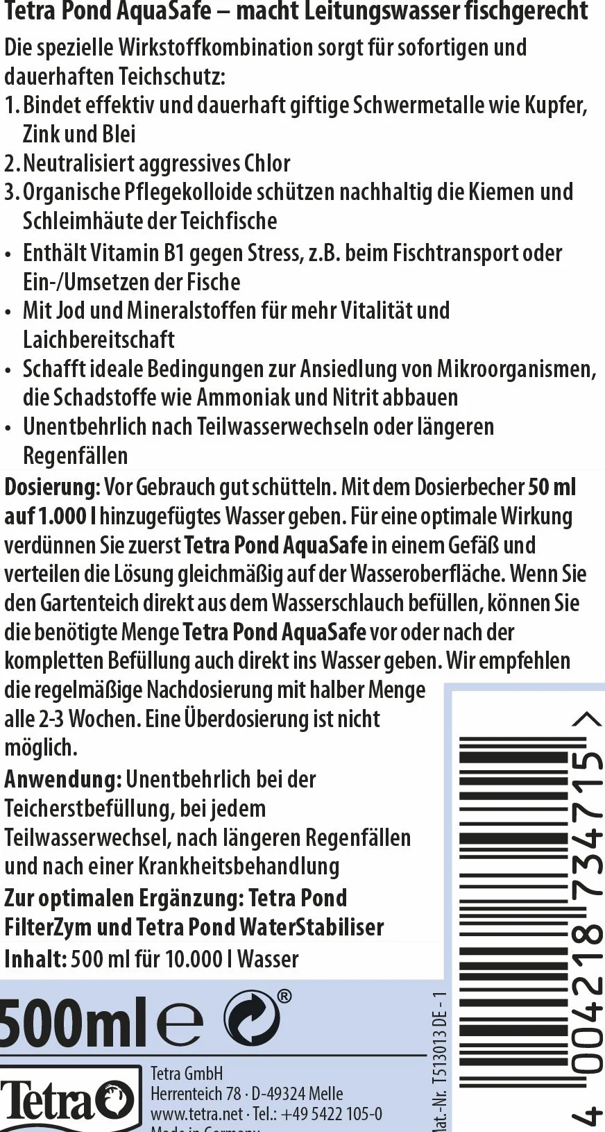 Tetra Pond AquaSafe 500 ml
