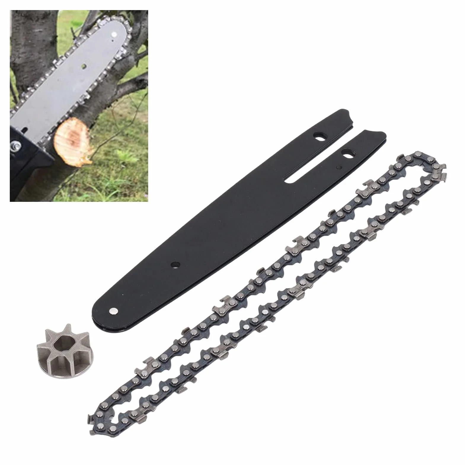 Aramox Zestaw Łańcuchów do Piły Łańcuchowej, Stalowa Zębatka 186 mm, Płyta Prowadząca 230 mm, 6-calowa Mini Piła