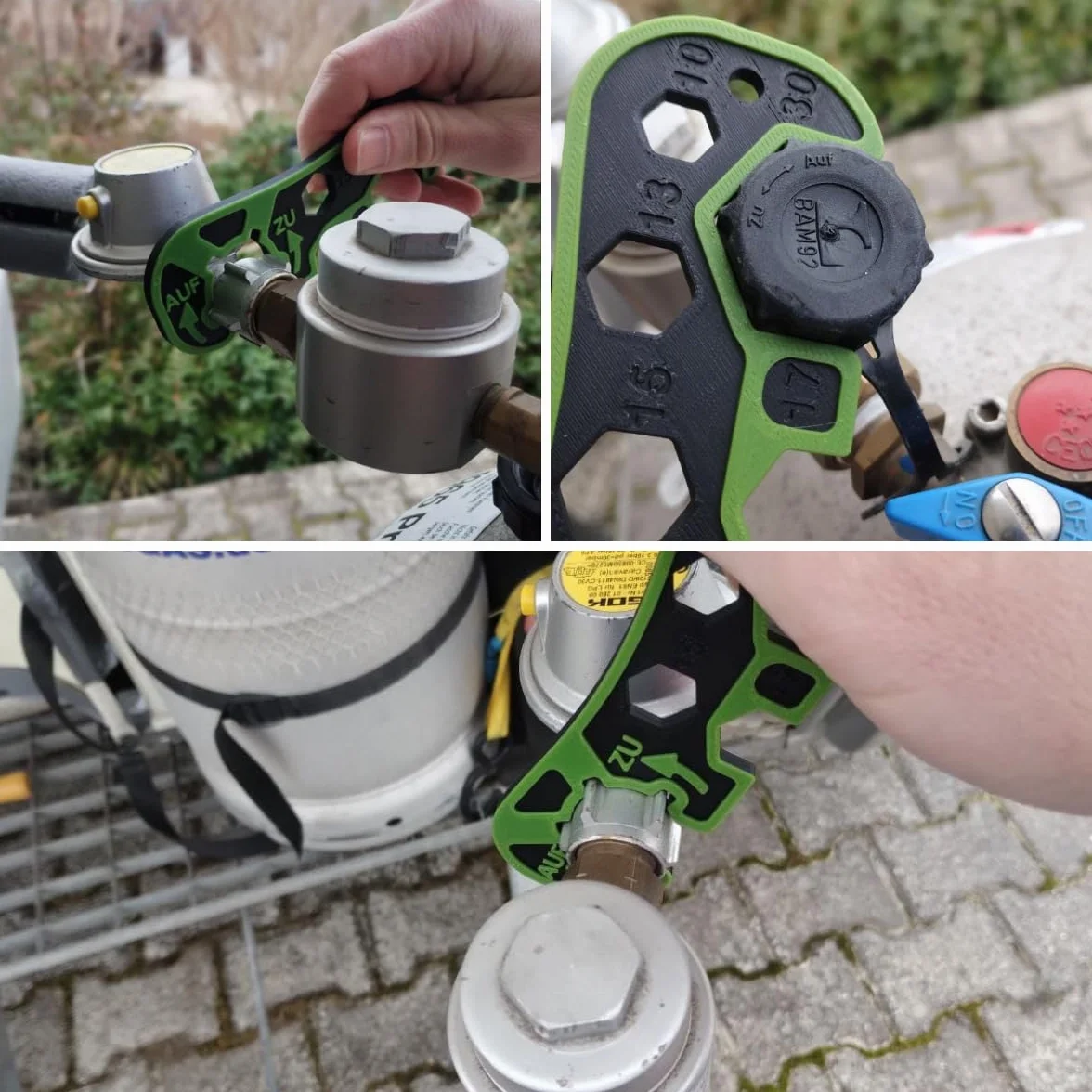 Marindo Klucz do butli gazowej do butli gazowej | uniwersalny klucz gazowy z ciśnieniem 3D do zaworu gazowego, regulatora gazu, śruby butli gazowej, reduktora ciśnienia i wielu innych | na zewnątrz,