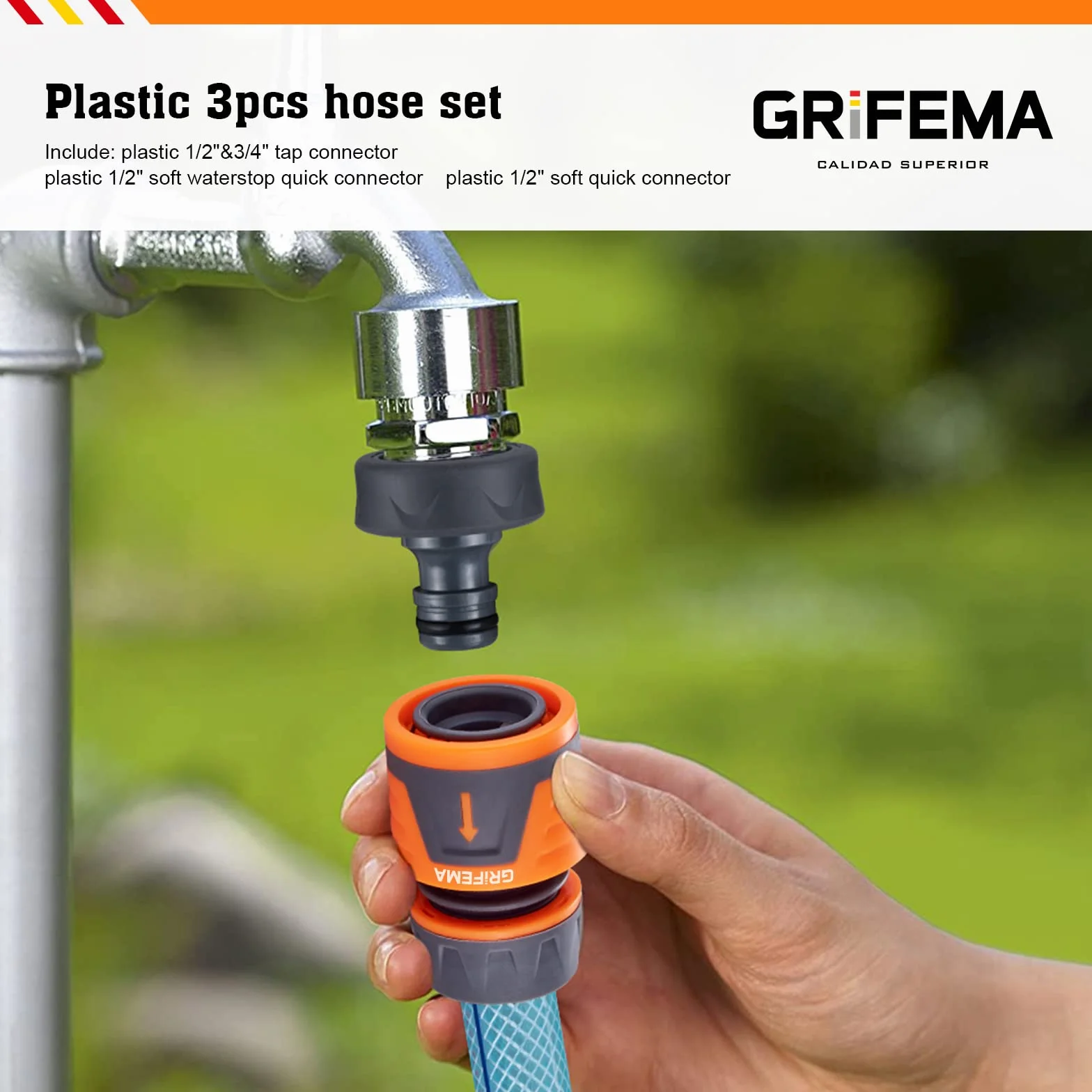 GRIFEMA GE1103 Zestaw złącza węża ogrodowego 1/2" 3/4" Premium Female