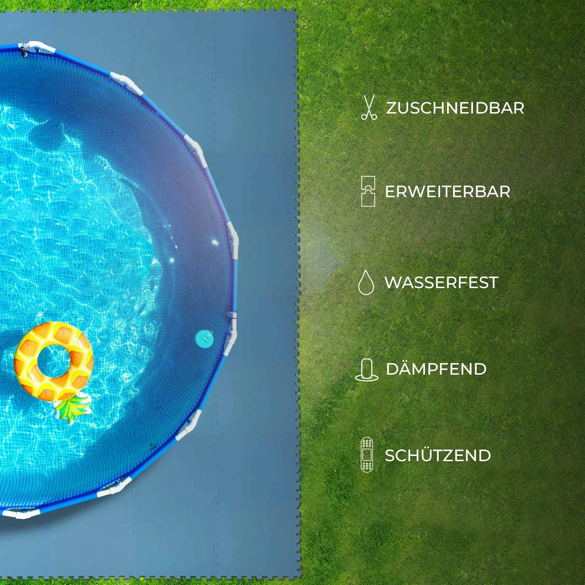 Mata pod basen – 8 sztuk po 50 x 50 x 0,4 cm (2 m²) – mata ochronna do basenu i brodzika – chroni dno basenu przed uszkodzeniami
