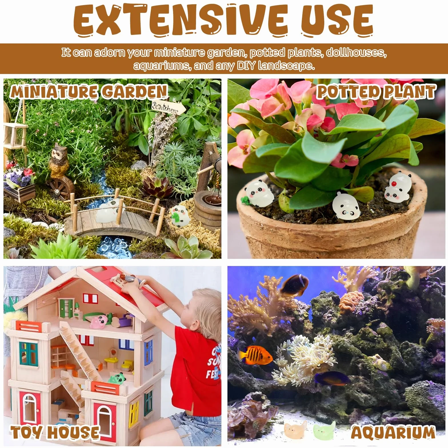 Mini zwierzęta z żywicy, 20 sztuk, zabawne mieszane małe zwierzęta z żywicy, urocze, świecące w ciemności, Manta, Ray, Panda, małe figurki, ornamenty do ogrodu wróżek, domku dla lalek, akwarium
