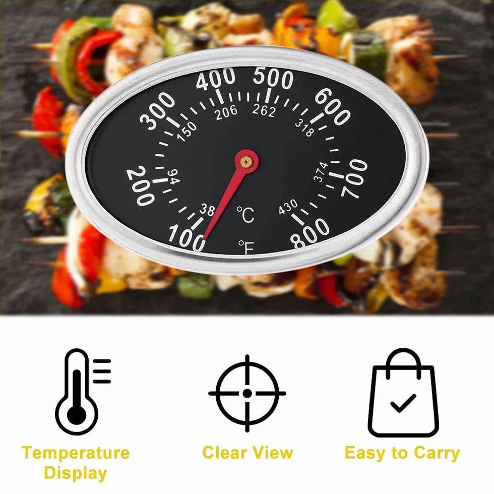 DEWIN Owalny termometr do grilla wędzarniczego ze stali nierdzewnej 430 ℃