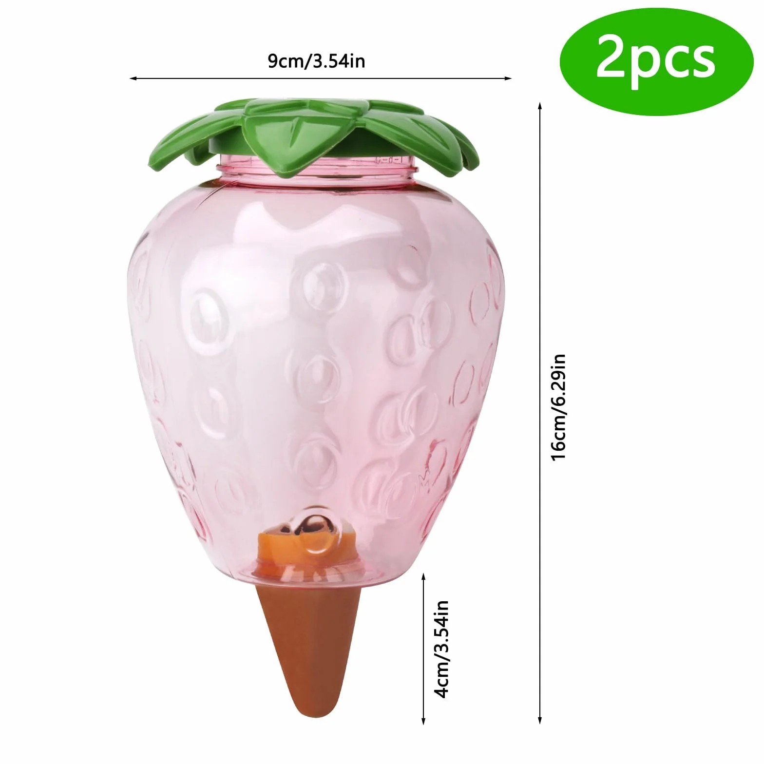 2 kule nawadniające, duże, 500 ml, do nawadniania roślin pokojowych, system nawadniania roślin doniczkowych, zbiornik wody, plastik, glina, dozownik wody, dekoracja ogrodowa na urlop (truskawka)