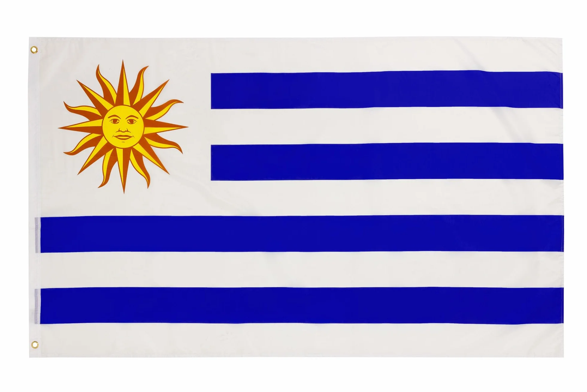 PHENO FLAGS Flaga Urugwaju – flaga Urugwajska 90 x 150 cm z oczkami z mosiądzu – odporna na warunki atmosferyczne flaga narodowa na maszt – 100% poliester