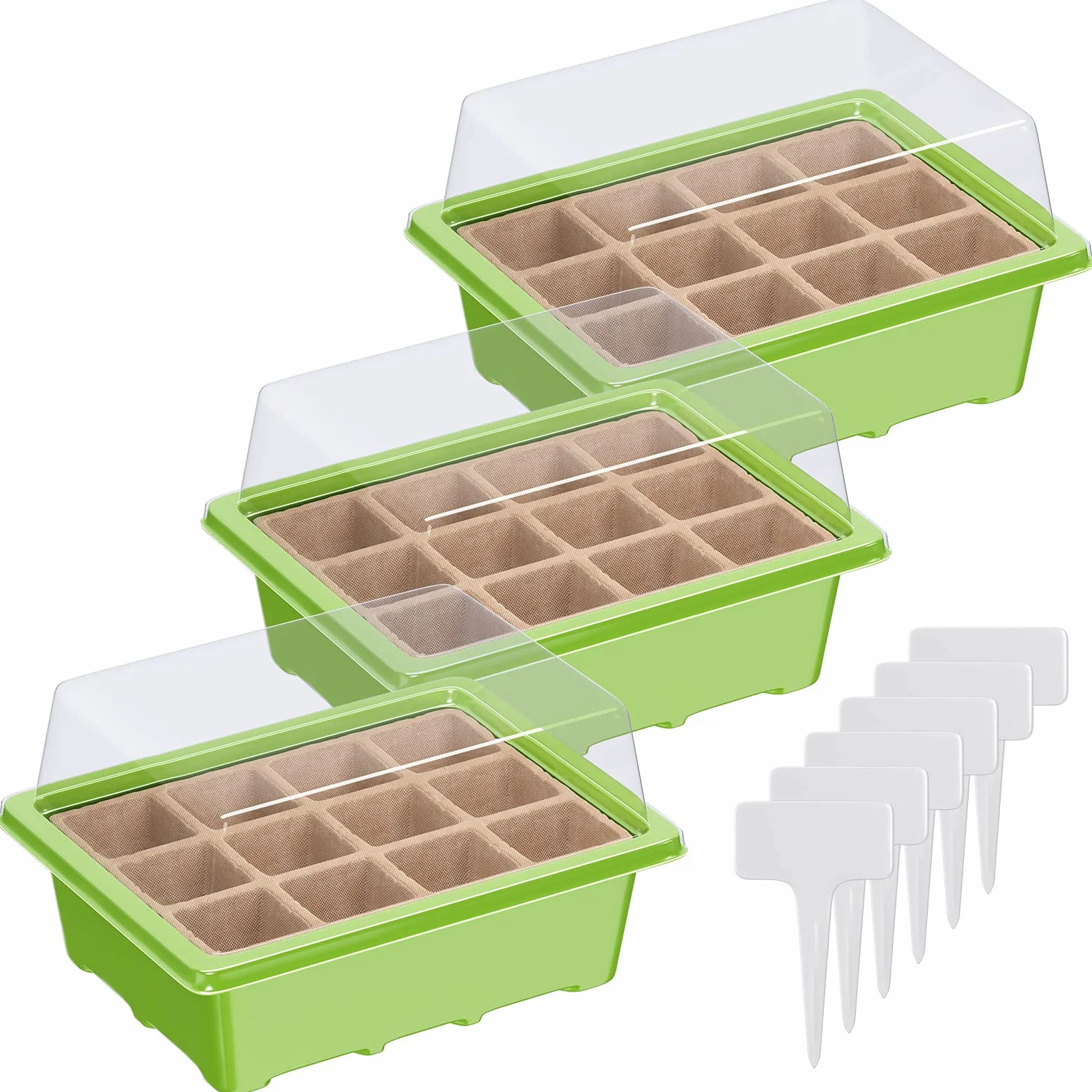 WELLGRO Mini szklarnia z 6 tabliczkami na rośliny 19 x 14,5 x 11 cm tworzywo sztuczne celuloza 3 sztuki