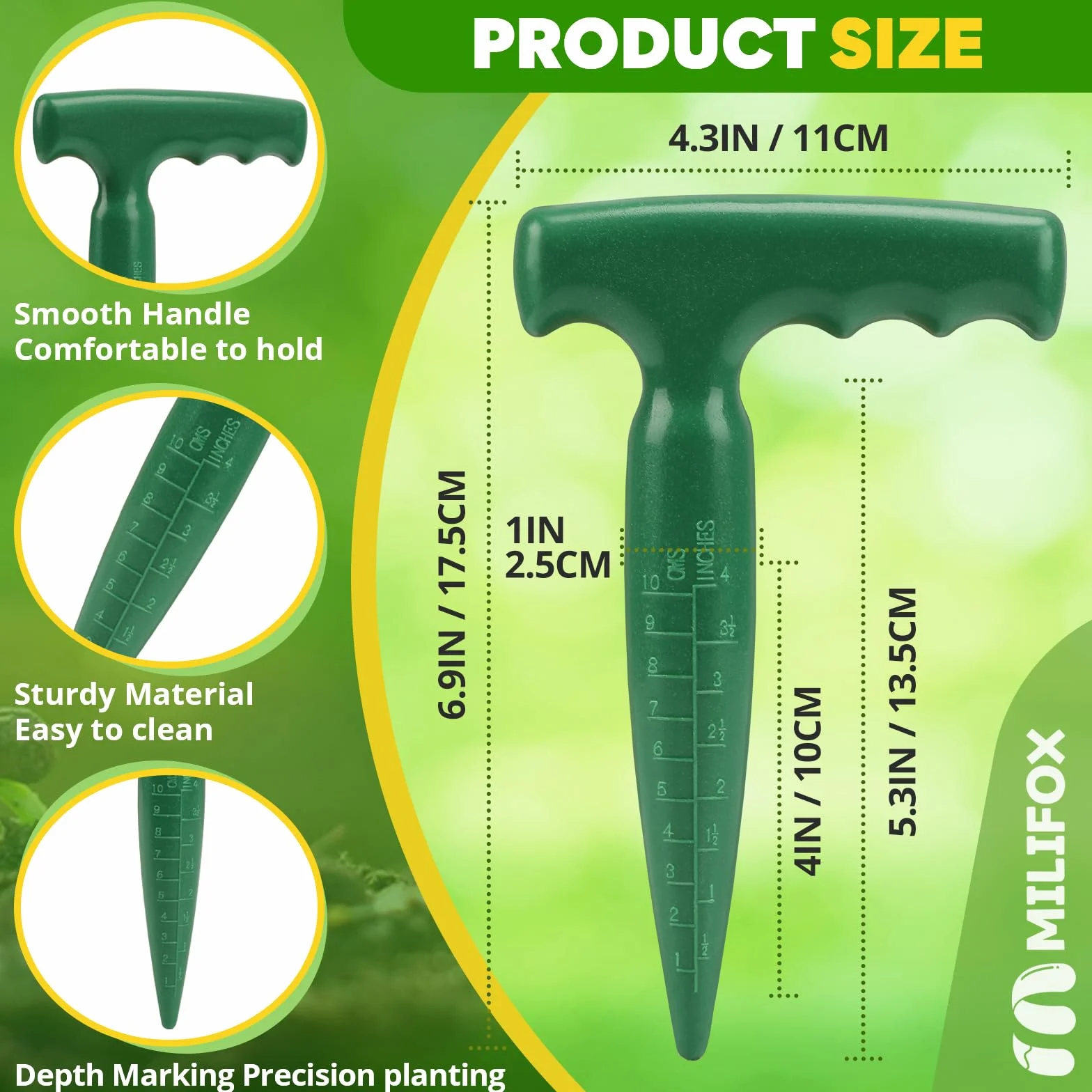 Narzędzie do sadzenia cebulek 17,5 cm, plastikowa butelka do siewu z uchwytem, ręczna butelka ogrodowa, do sadzenia nasion, sadzenia cebulek, kopania, zielona